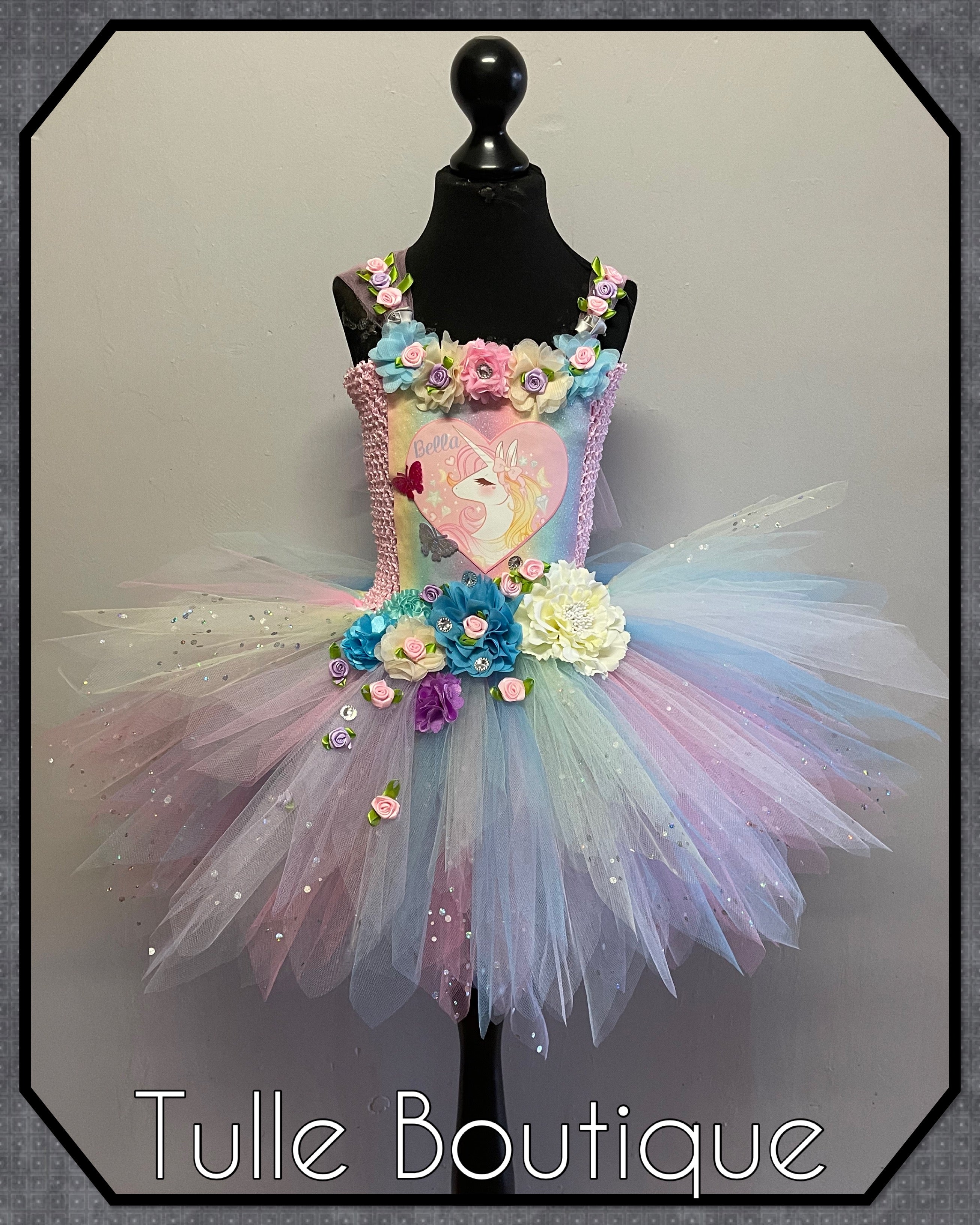 Girls toddlers Floral pastel unicorn tutu dress,ballgown, fancy dress costume