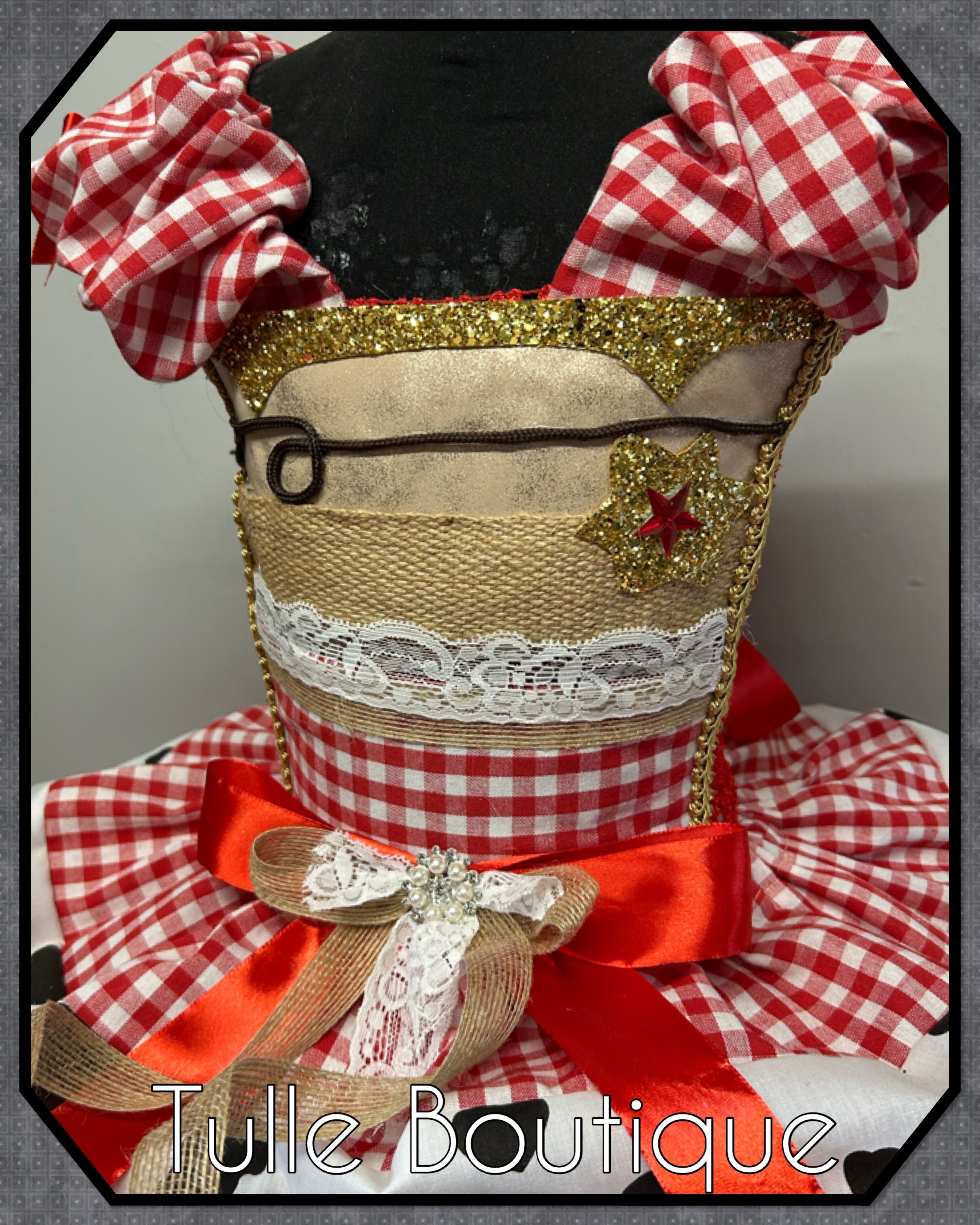 Girls toddlers red gingham cowgirl tutu dress, ballgown, fancy dress costume
