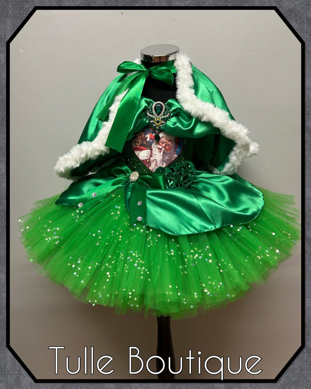 Girls toddlers Emerald Green Vintage Santa tutu dress,ballgown, fancy dress costume