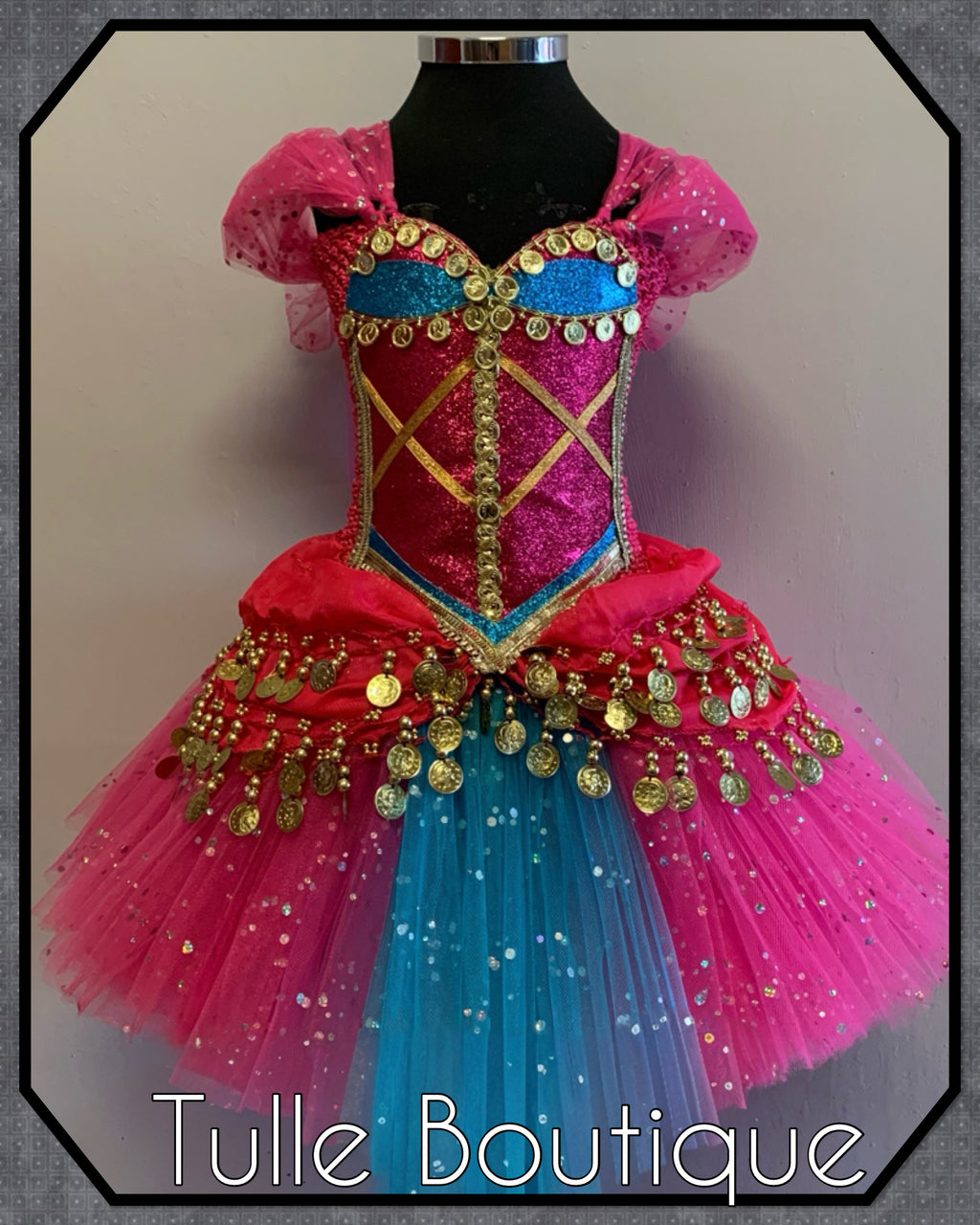 Girls toddlers Princess Jasmine hotpink tutu dress, Aladdin ballgown, fancy dress costume