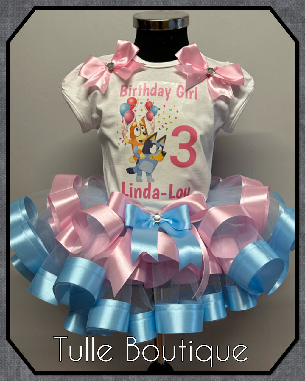 Girls toddlers Pink and Blue Bluey birthday tutu outfit fancy dress costume