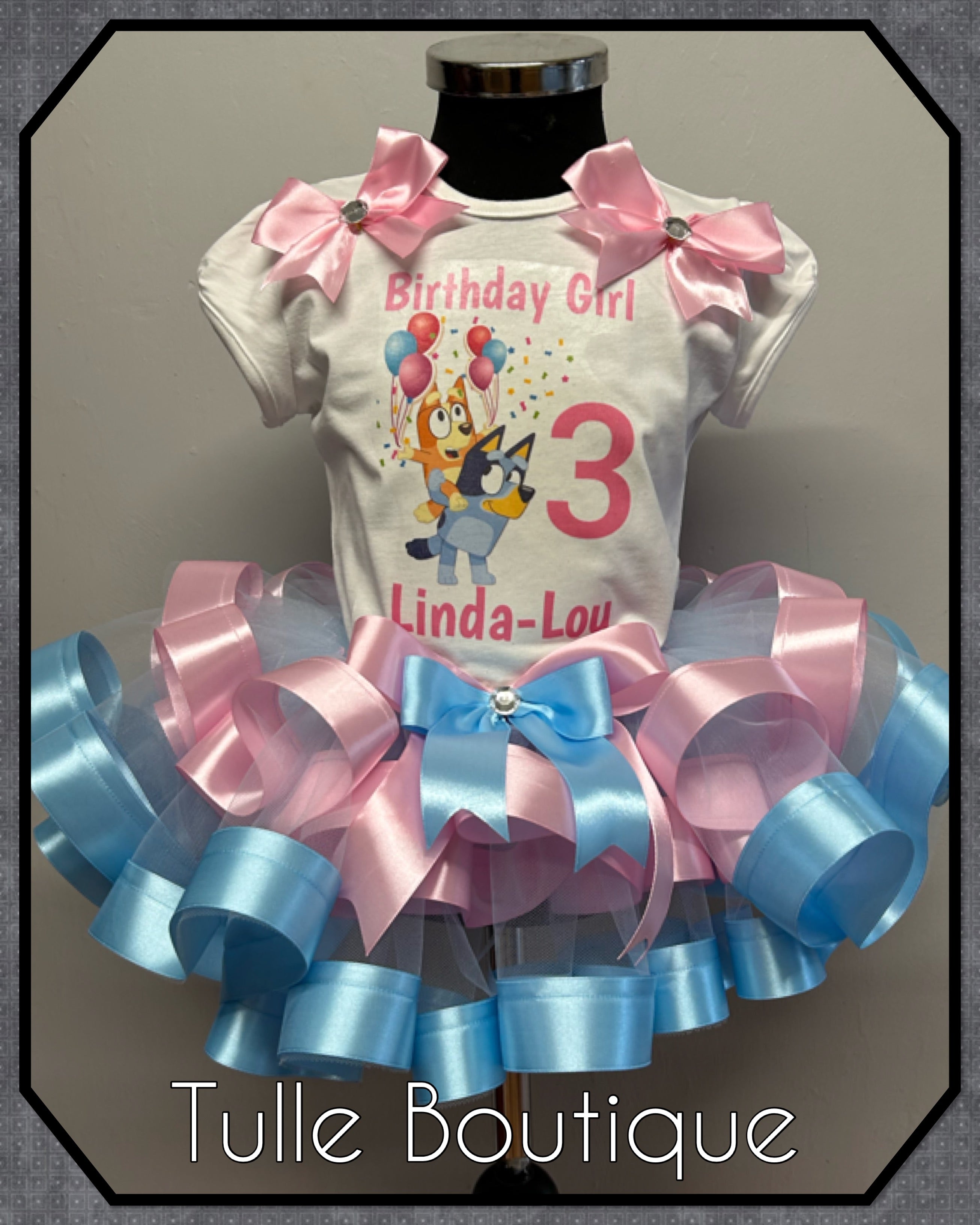Girls toddlers Pink and Blue Bluey birthday tutu outfit fancy dress costume