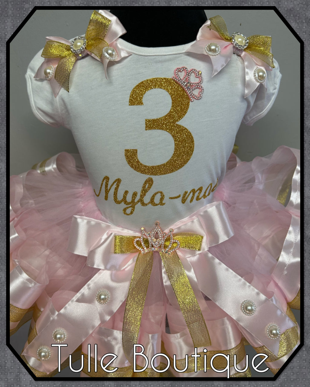 Girls toddlers personalized Glitter birthday ribbon trimmed tutu party outfit fancy dress costume