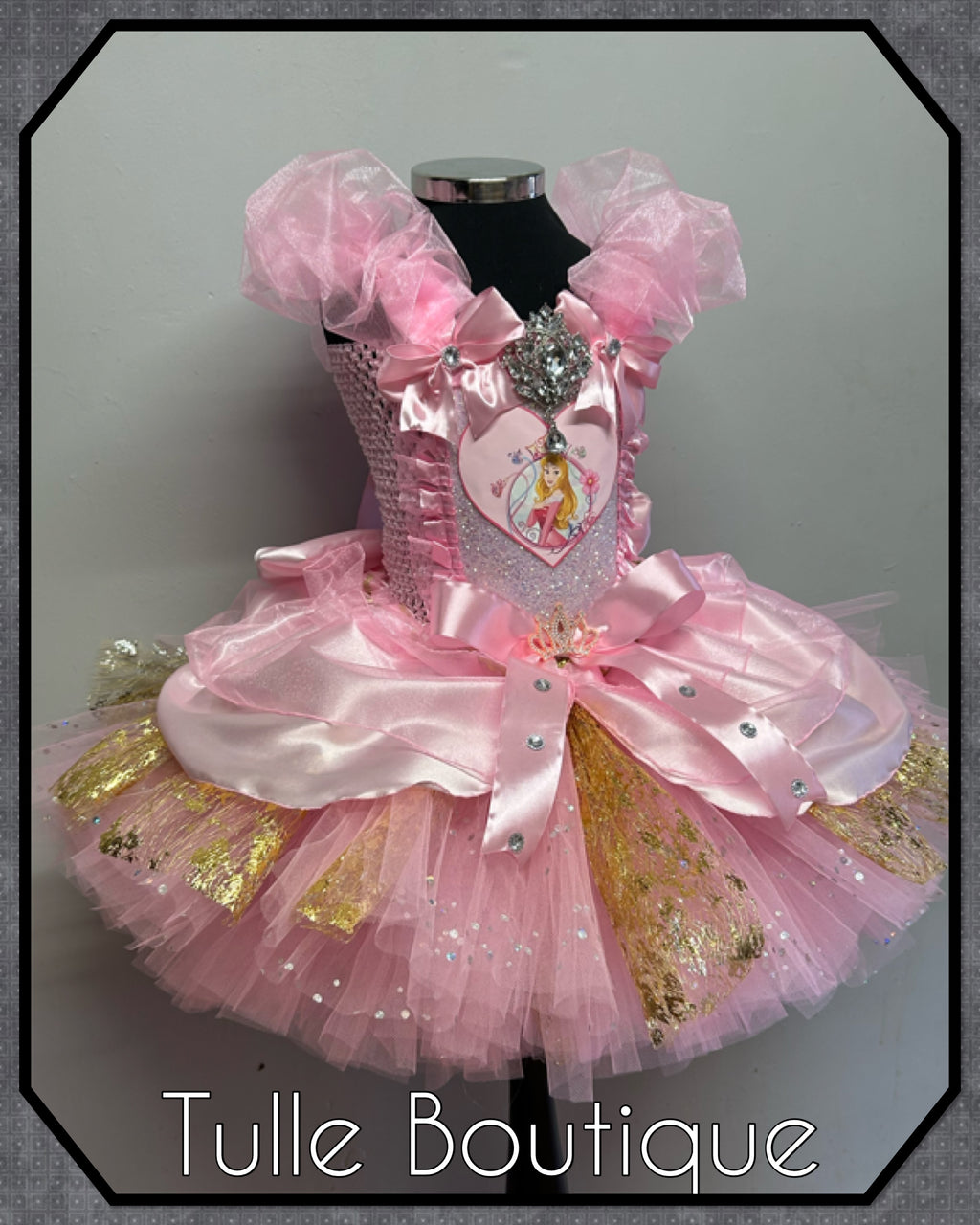 Girls toddlers Princess Aurora sleeping beauty tutu birthday party dress,ballgown, pink and gold fancy dress costume