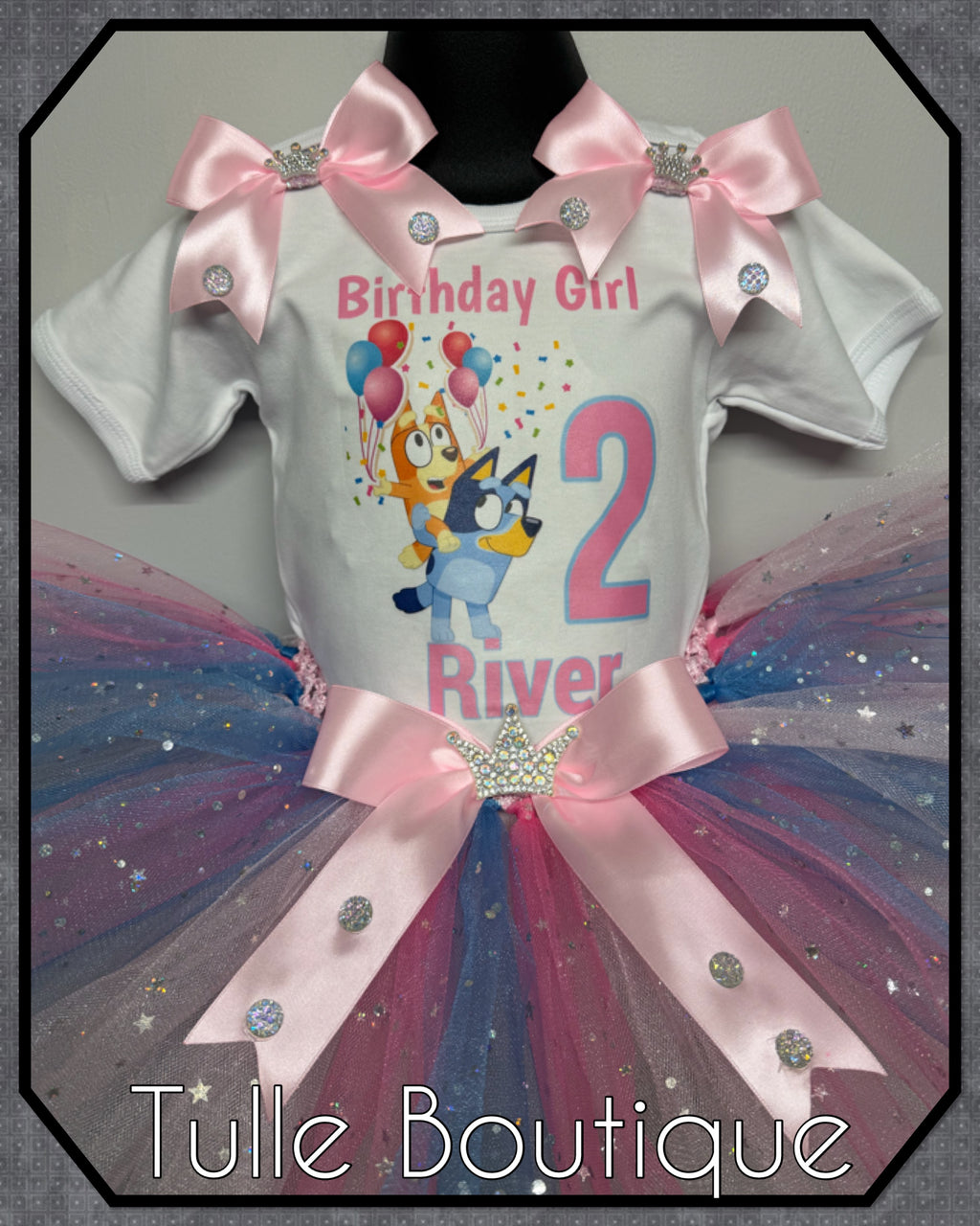 Girls toddlers Bluey birthday tutu outfit fancy dress costume