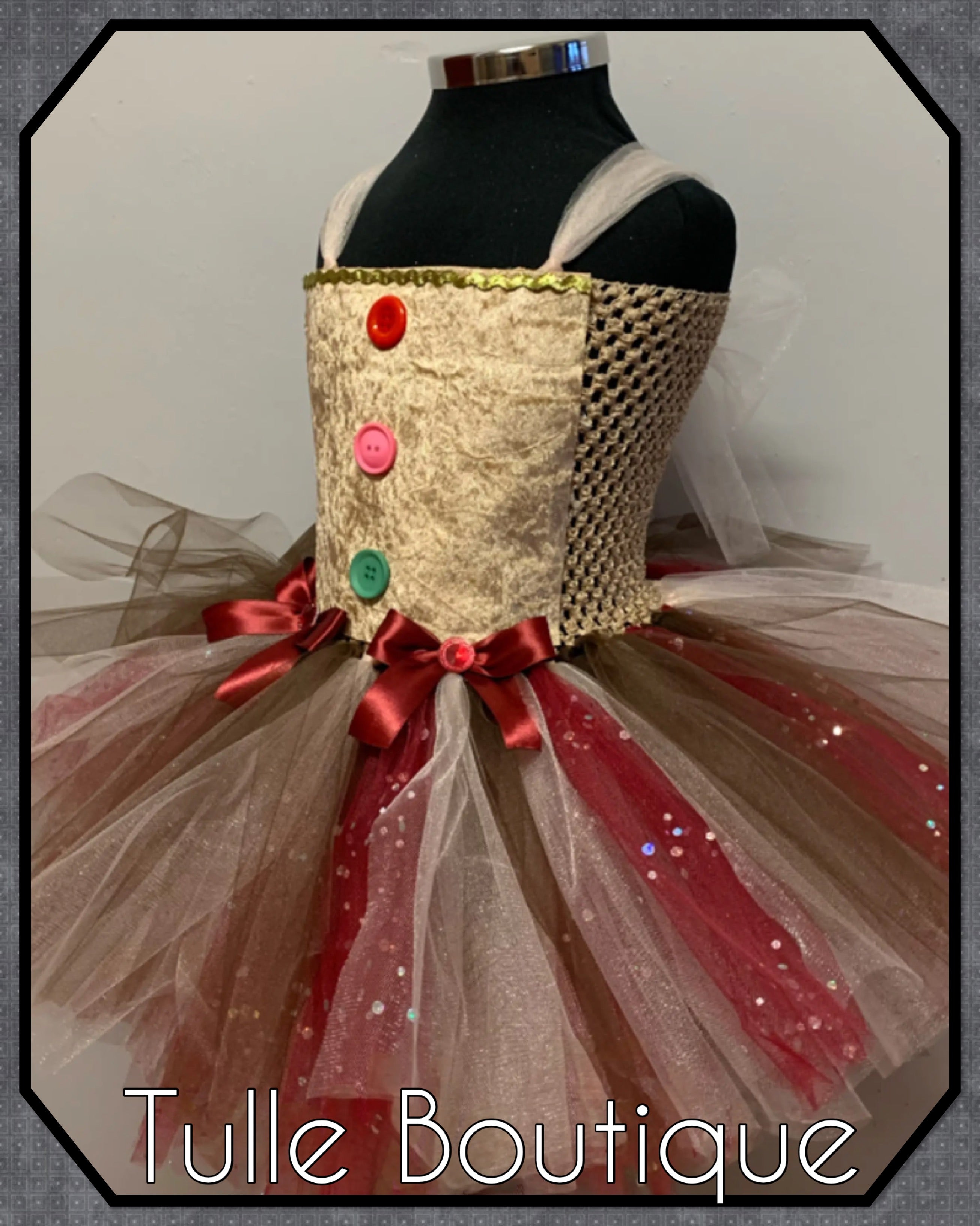 Girls toddlers Christmas Gingerbread tutu dress, ballgown, fancy dress costume