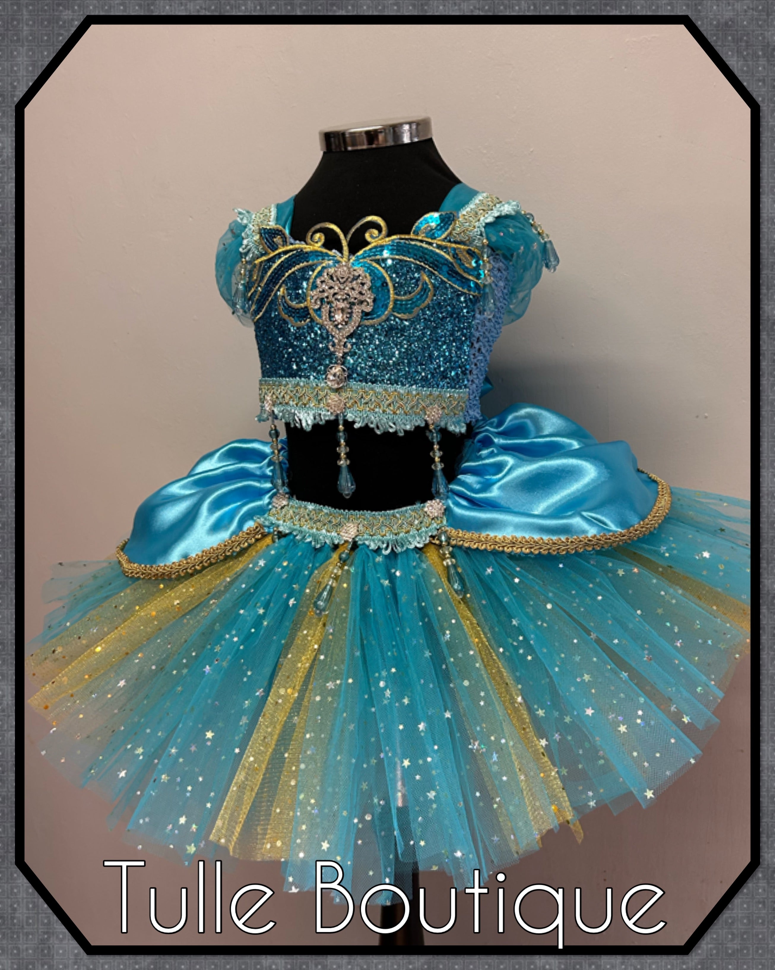 Girls toddlers Princess Jasmine satin tutu dress, Aladdin ballgown, fancy dress costume