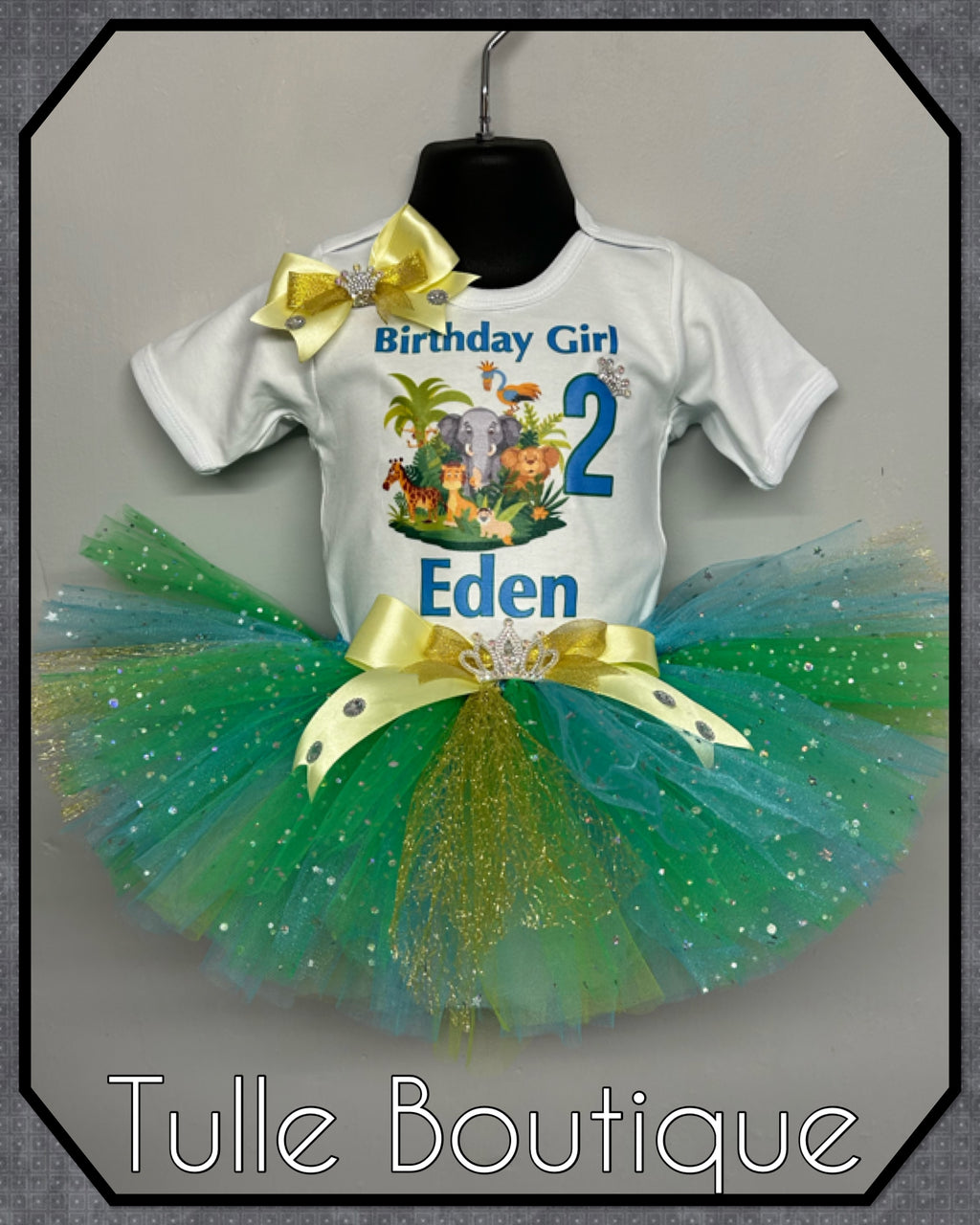 Girls toddlers Jungle themed animal birthday tutu outfit fancy dress costume