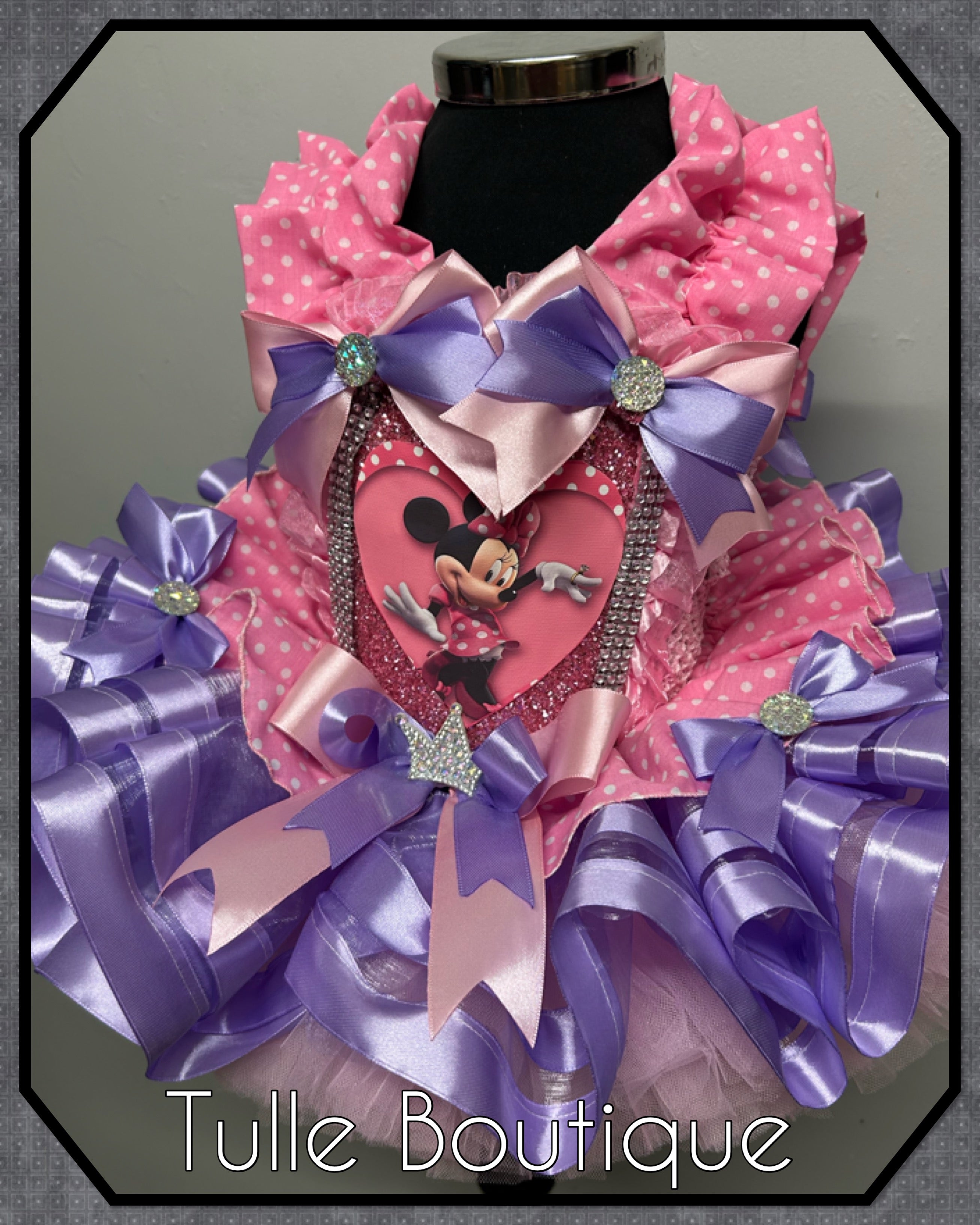 Girls toddlers Minnie Mouse pink and lilac tutu dress, ribbon trimmed ballgown, fancy dress costume