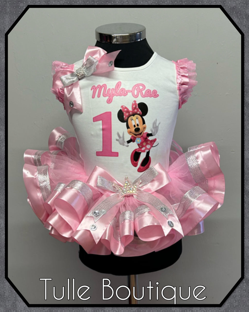 Girls toddlers Pink Minnie Mouse 1st birthday tutu outfit fancy dress costume