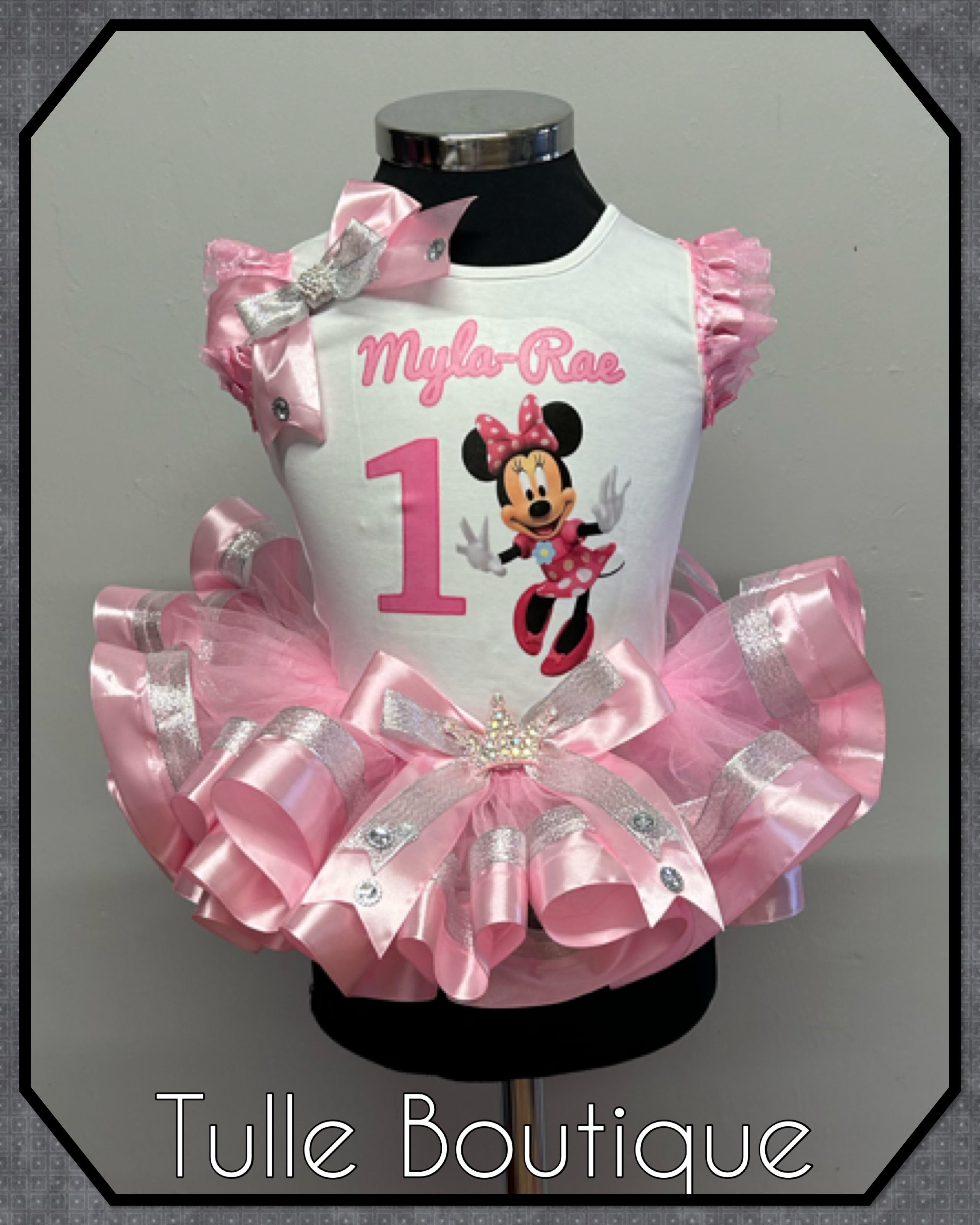 Girls toddlers Pink Minnie Mouse 1st birthday tutu outfit fancy dress costume
