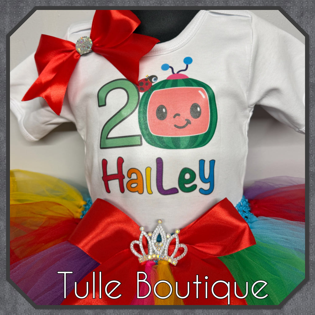 Girls toddlers Cocomelon rainbow birthday tutu outfit fancy dress costume (Copy)