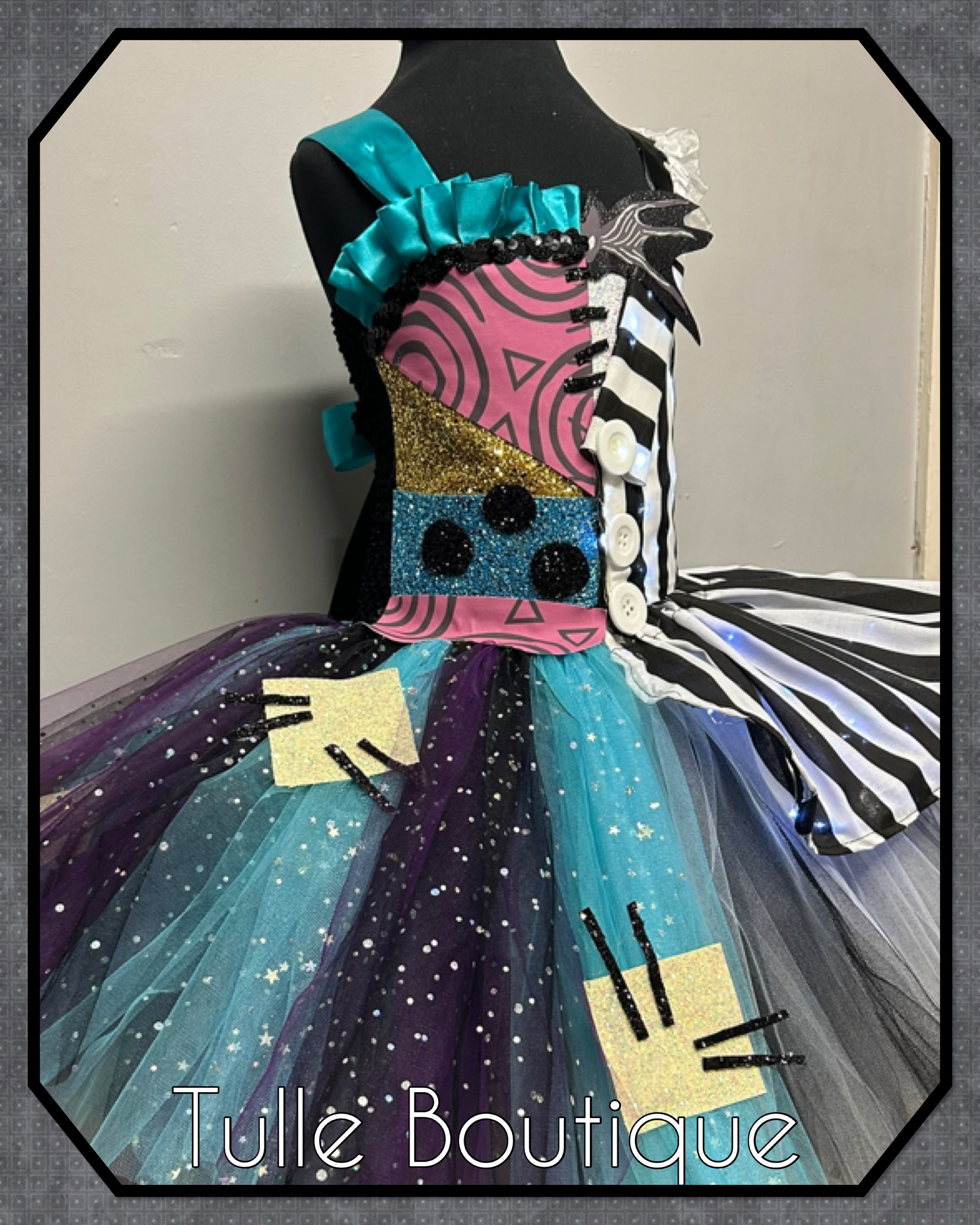 Girls toddlers Frozen Nightmare before Christmas Jack skellington and Sally tutu dress, half and half ballgown, fancy dress costume