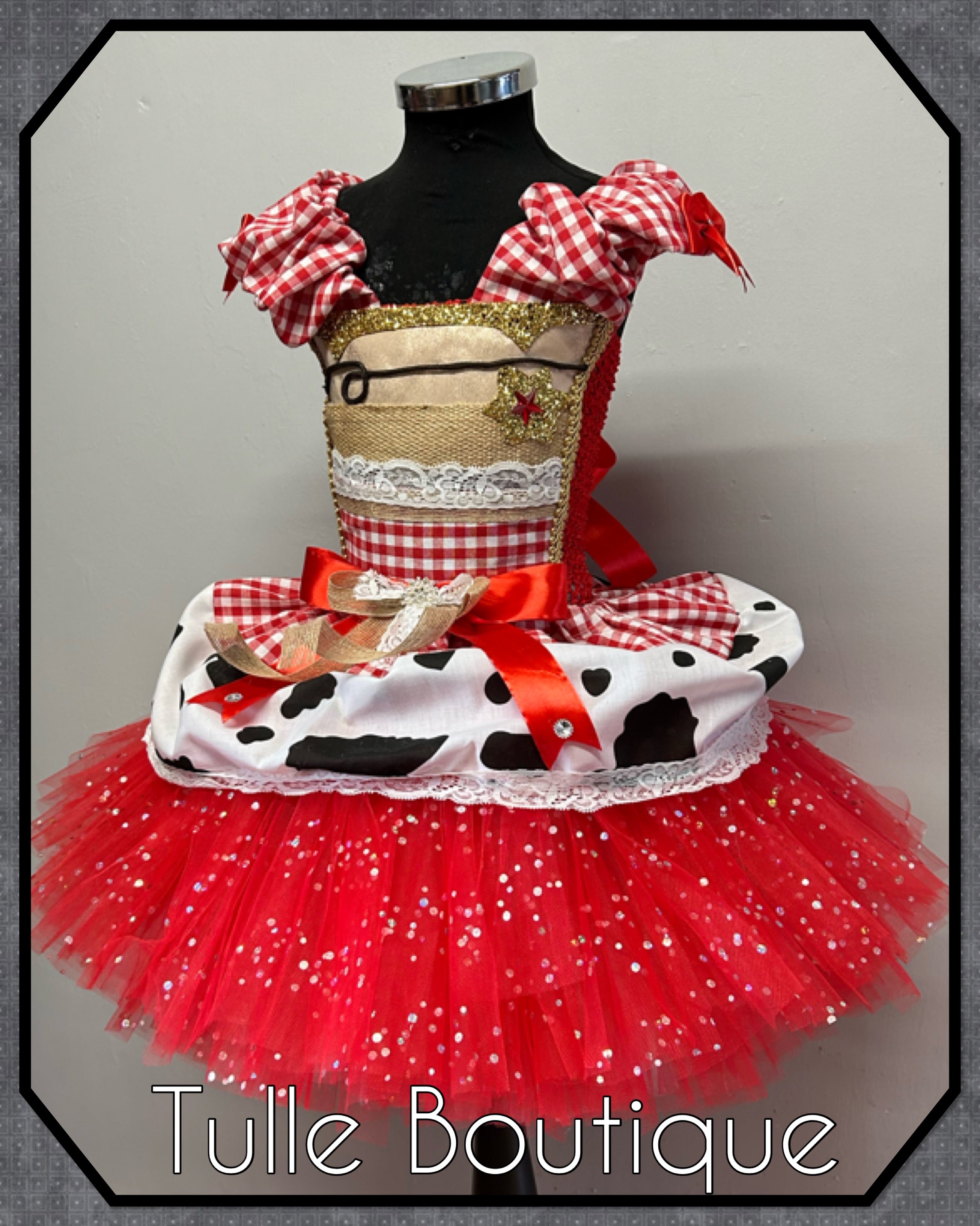 Girls toddlers red gingham cowgirl tutu dress, ballgown, fancy dress costume