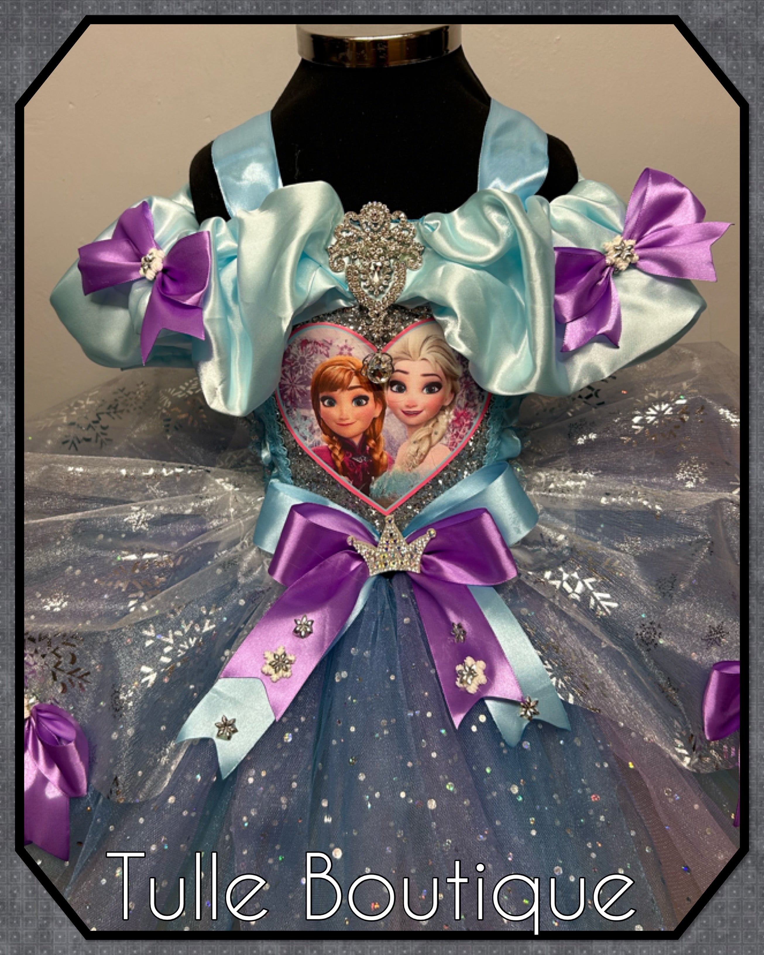 Girls toddlers Frozen Elsa and Anna tutu dress, blue and lilac ballgown, fancy dress costume