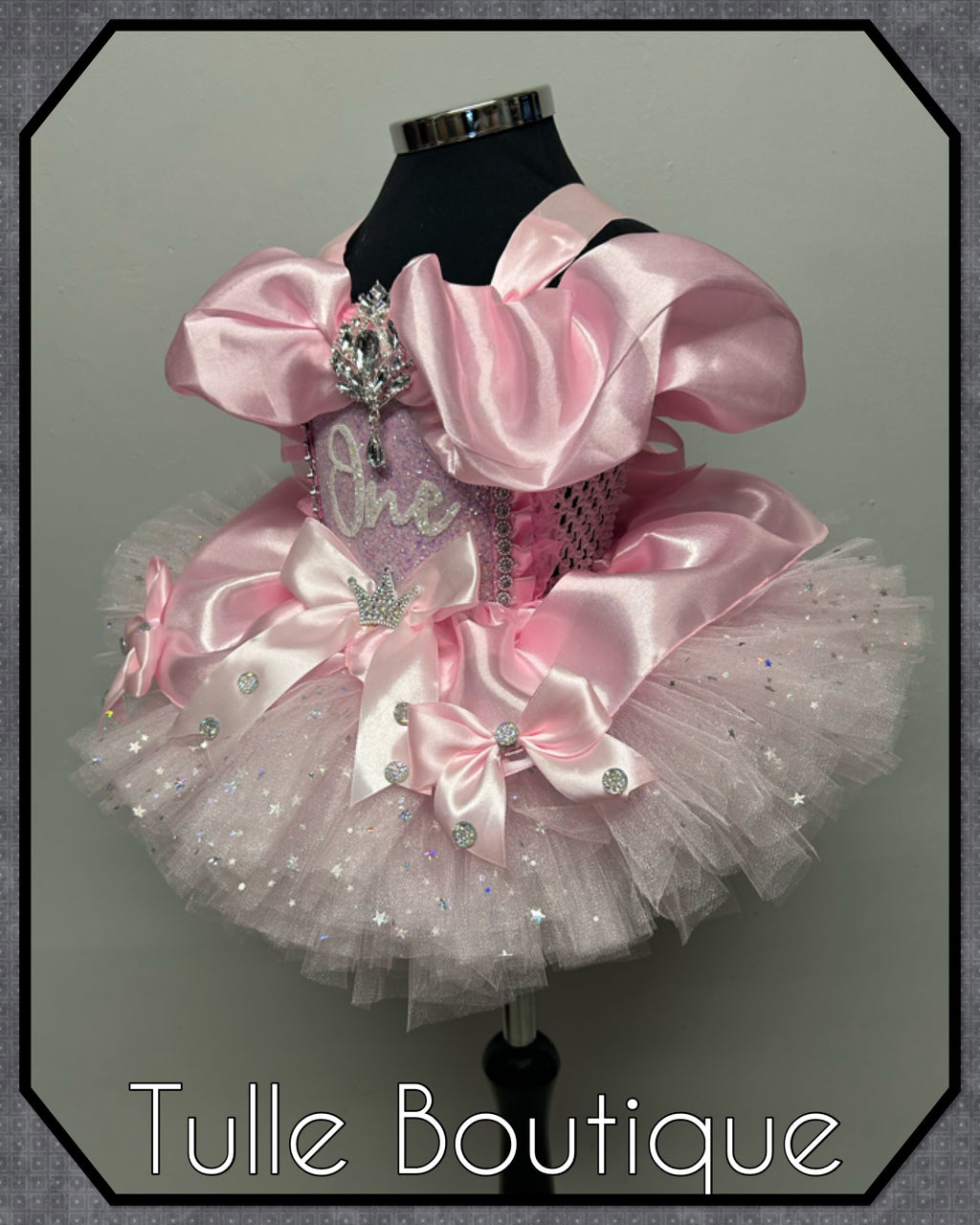 Girls toddlers Princess pink ‘One’ tutu dress, first birthday ballgown,