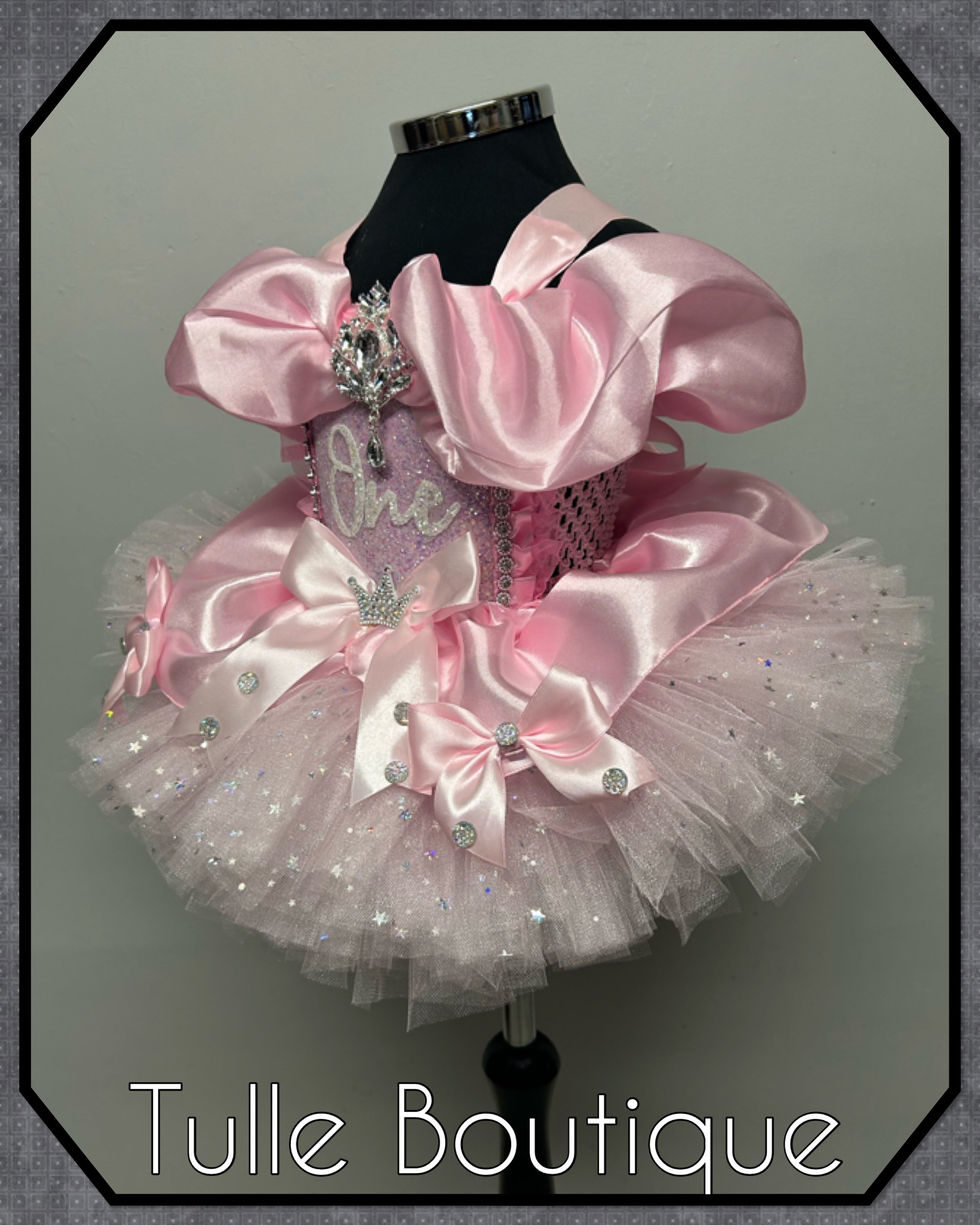 Girls toddlers Princess pink ‘One’ tutu dress, first birthday ballgown,