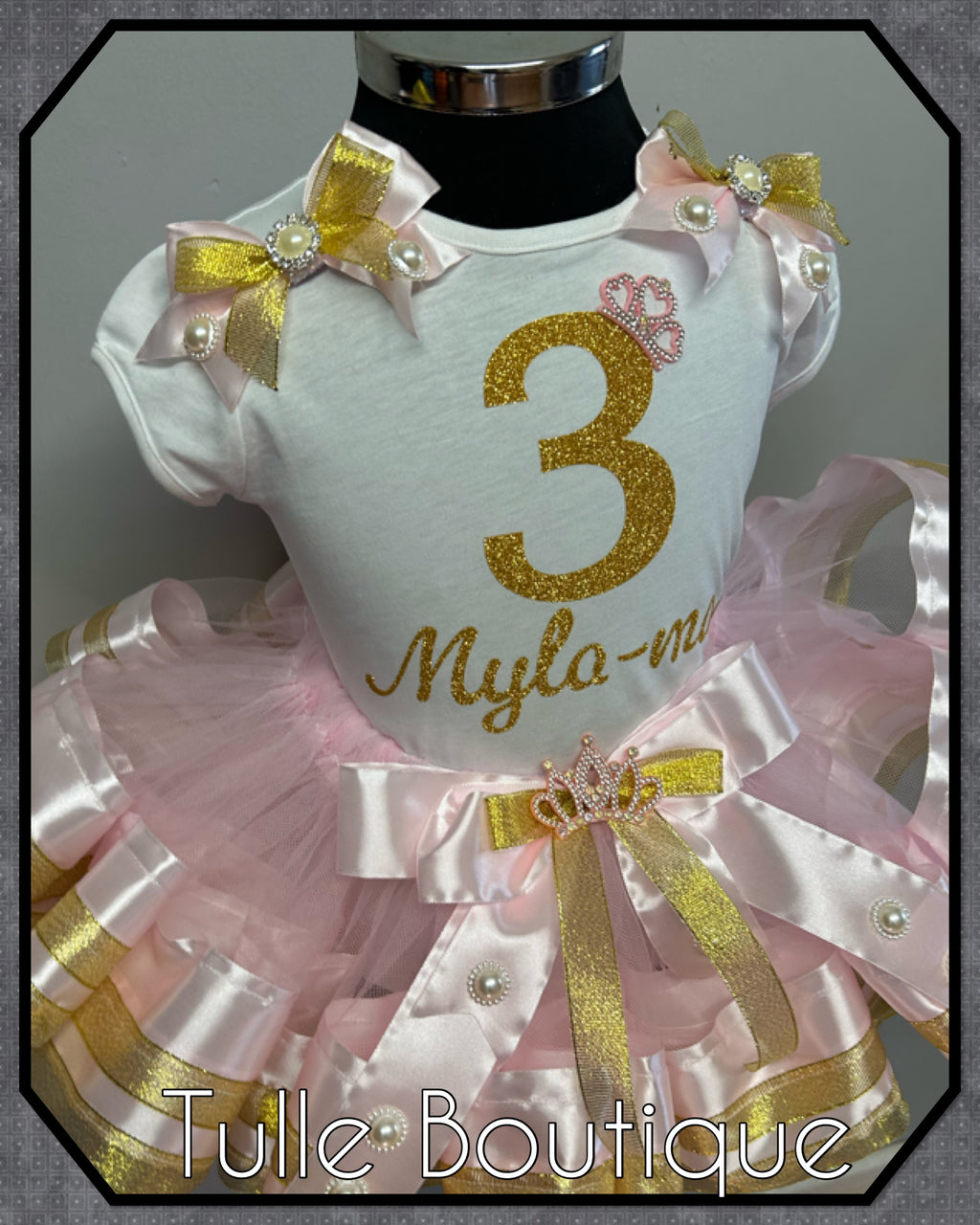 Girls toddlers personalized Glitter birthday ribbon trimmed tutu party outfit fancy dress costume