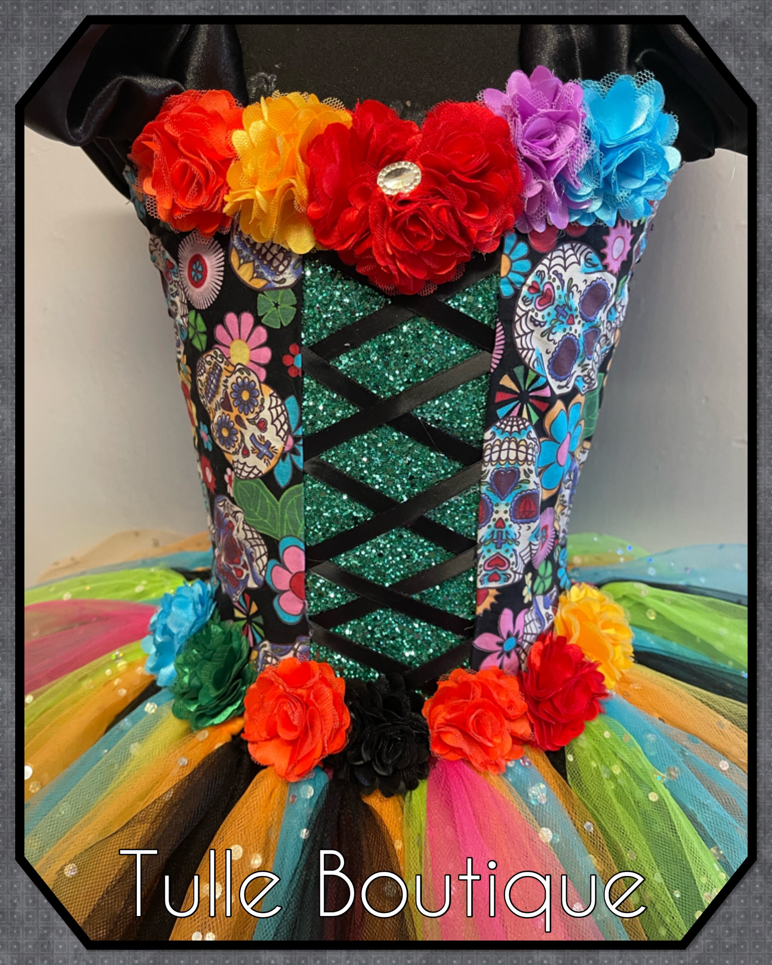 Girls toddlers Day of the dead skull tutu dress, coco ballgown, halloween fancy dress costume