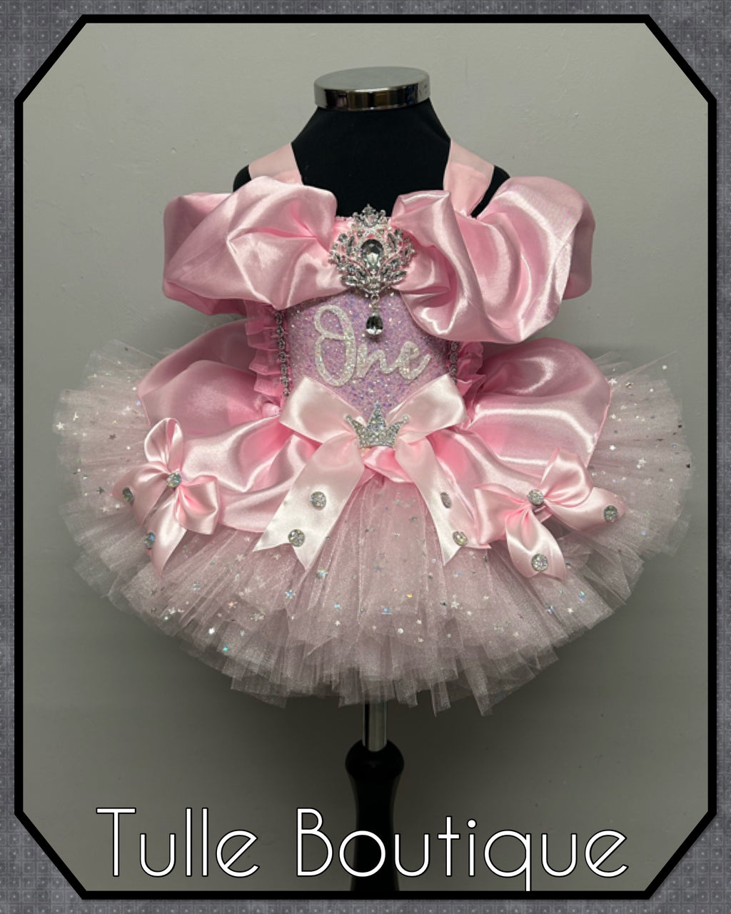 Girls toddlers Princess pink ‘One’ tutu dress, first birthday ballgown,