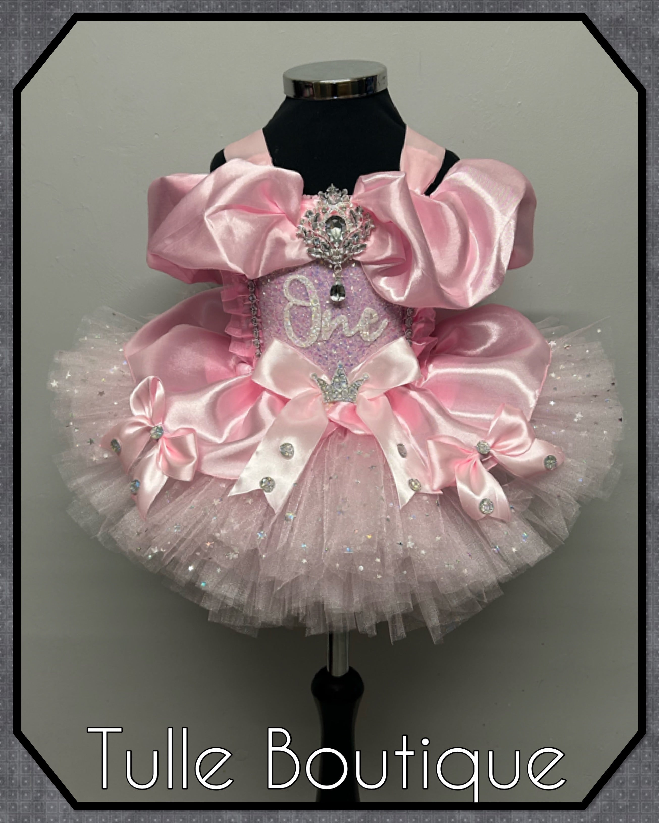 Girls toddlers Princess pink ‘One’ tutu dress, first birthday ballgown,