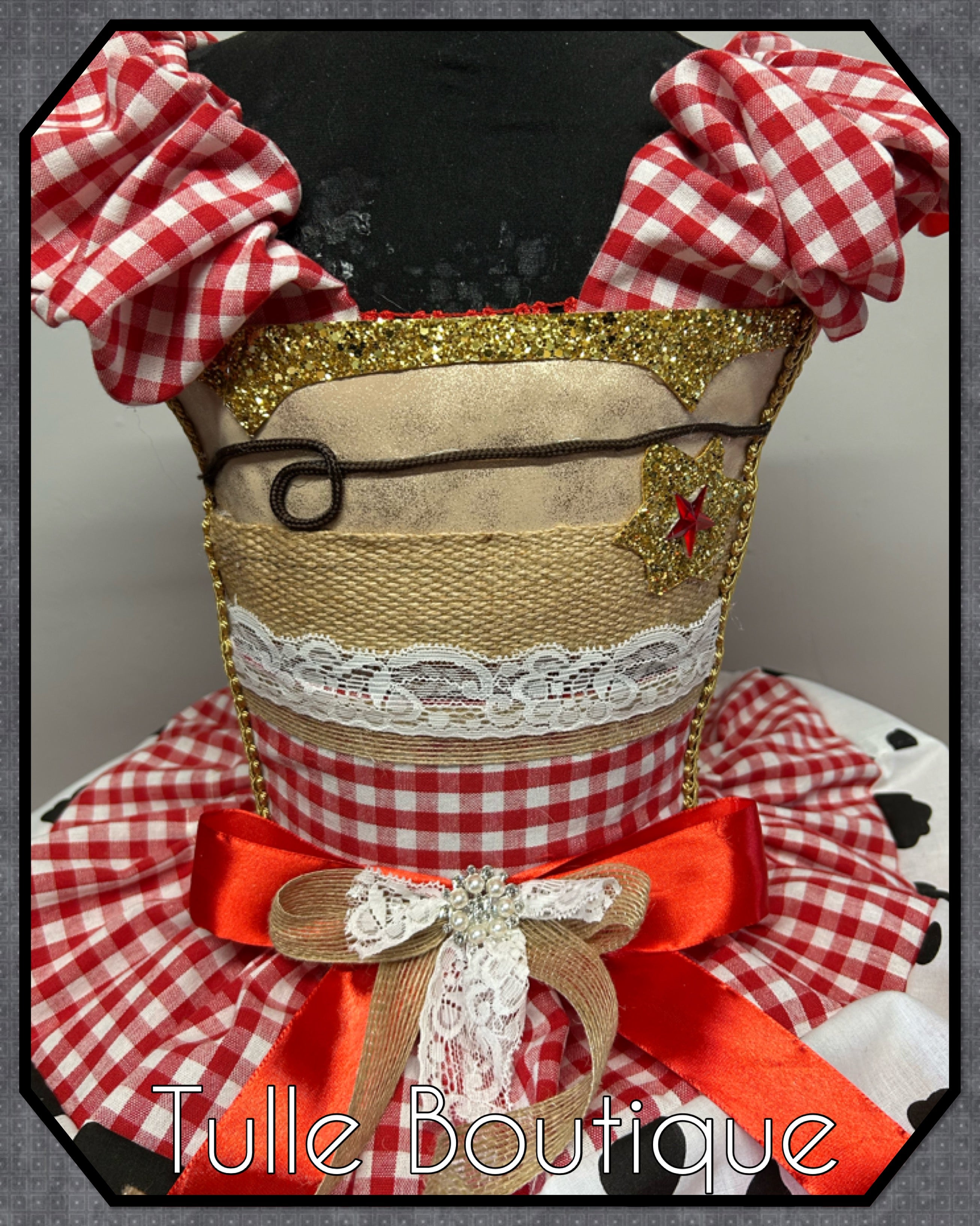 Girls toddlers red gingham cowgirl tutu dress, ballgown, fancy dress costume