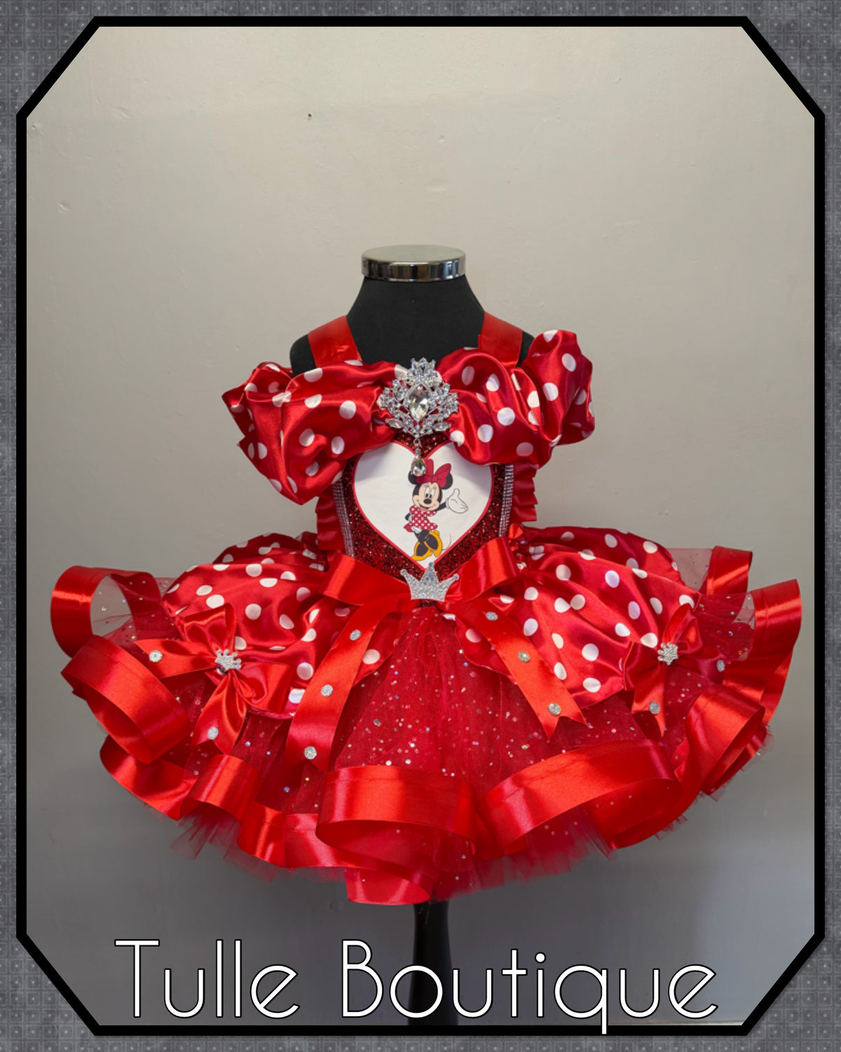 Girls toddlers Minnie Mouse Red tutu birthday party dress,ballgown, fancy dress costume with ribbon trimmed tutu