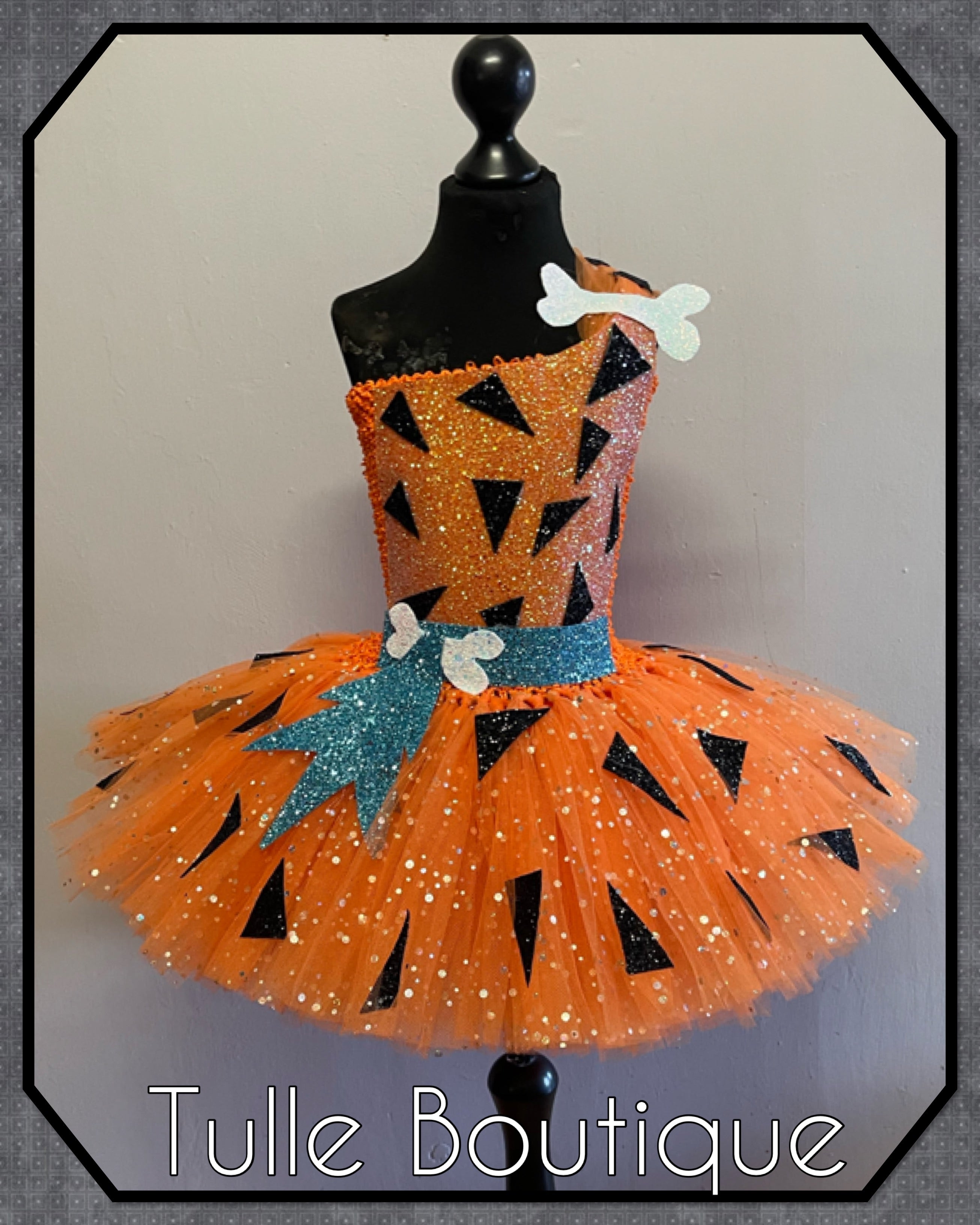 Girls toddlers Flintstones Bamm Bamm dress, ballgown, book day Pebbles fancy dress costume