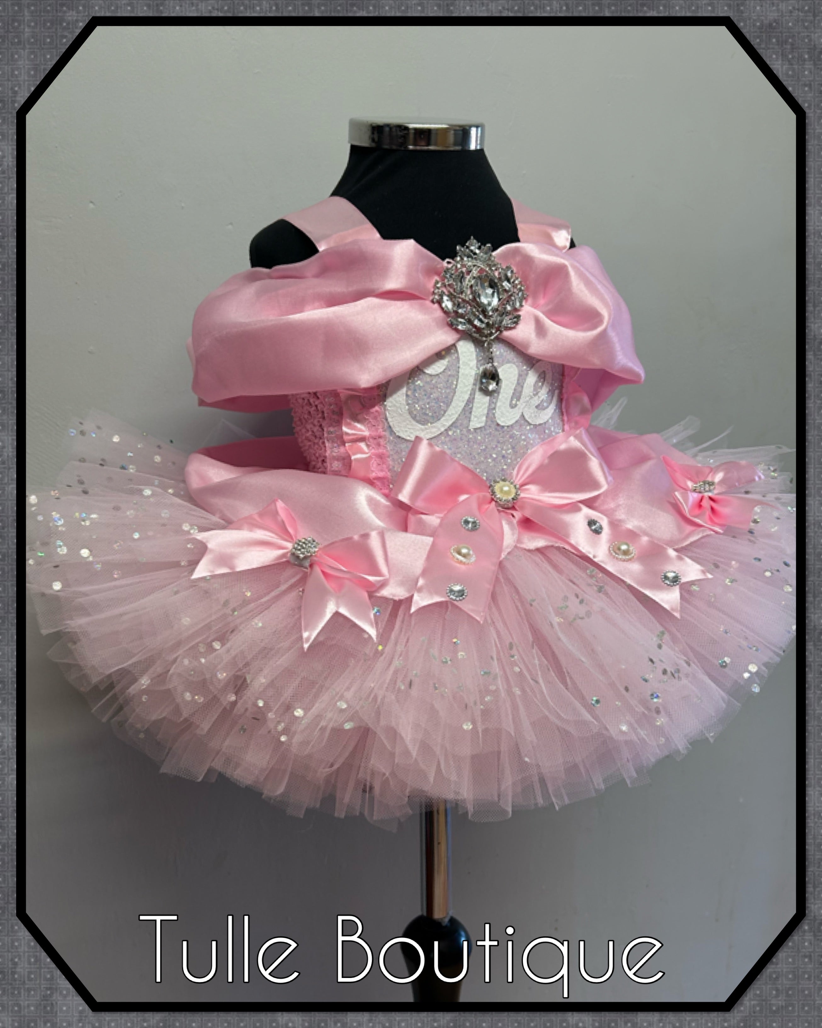Girls toddlers Princess pink ‘One’ tutu dress, first birthday ballgown,