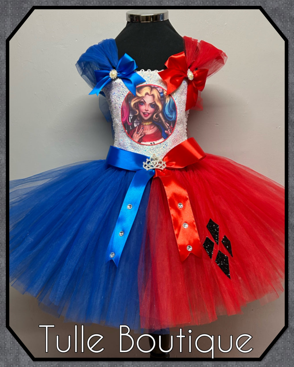 Girls toddlers Superhero Harley Quinn  tutu dress, ballgown, fancy dress costume