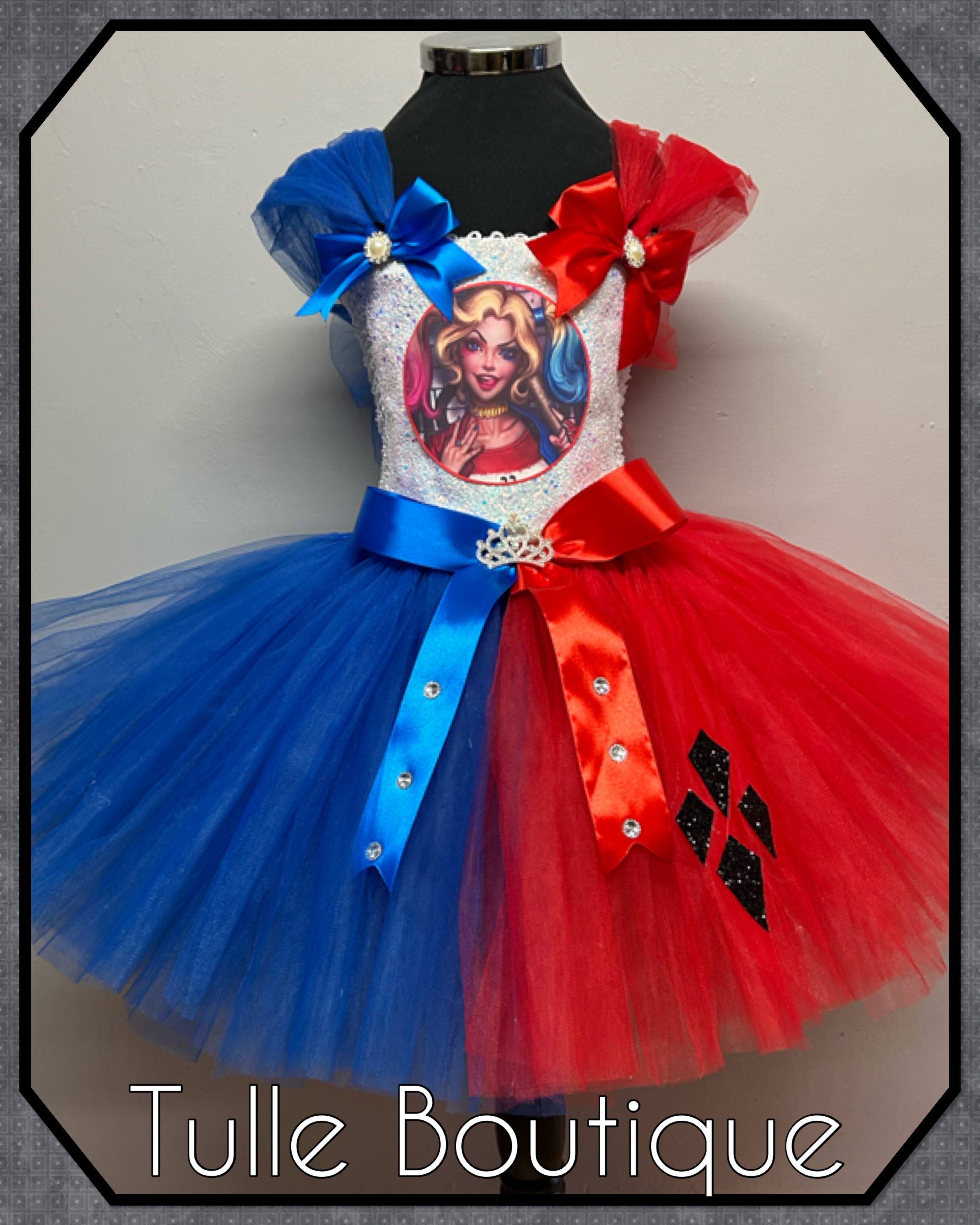 Girls toddlers Superhero Harley Quinn  tutu dress, ballgown, fancy dress costume