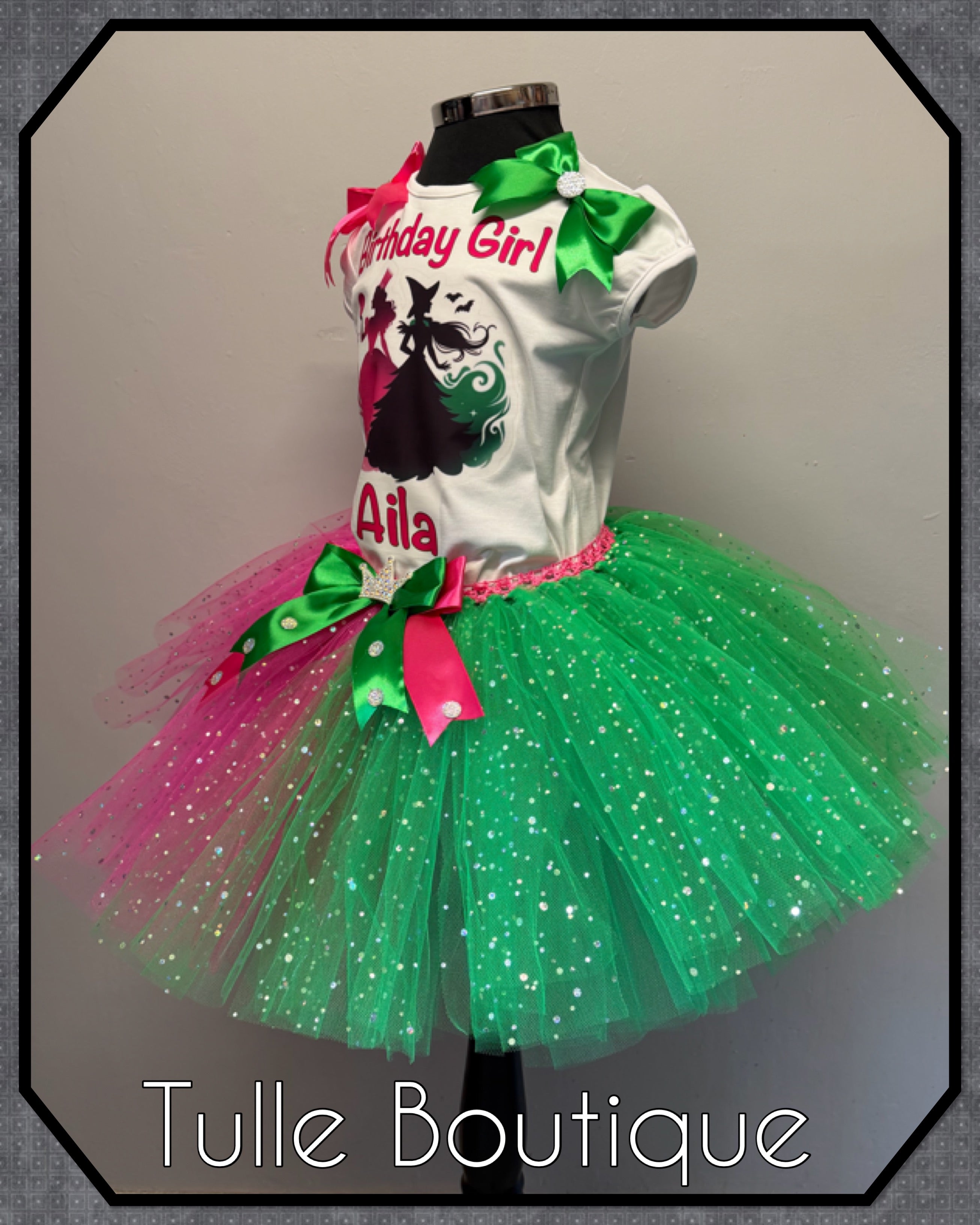 Girls toddlers wicked birthday tshirt and tutu outfit Glinda Elphaba fancy dress costume