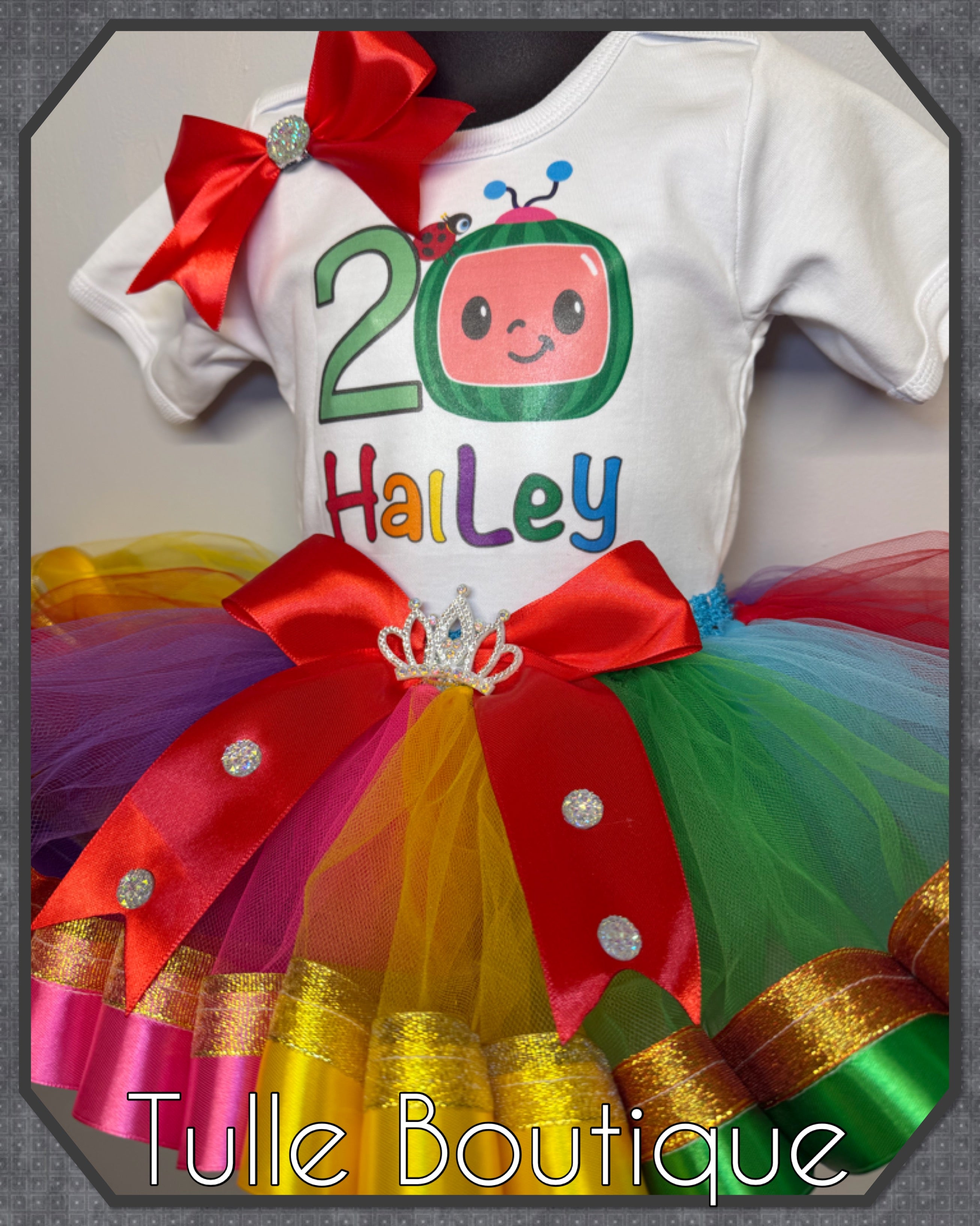 Girls toddlers Cocomelon rainbow birthday tutu outfit fancy dress costume (Copy)