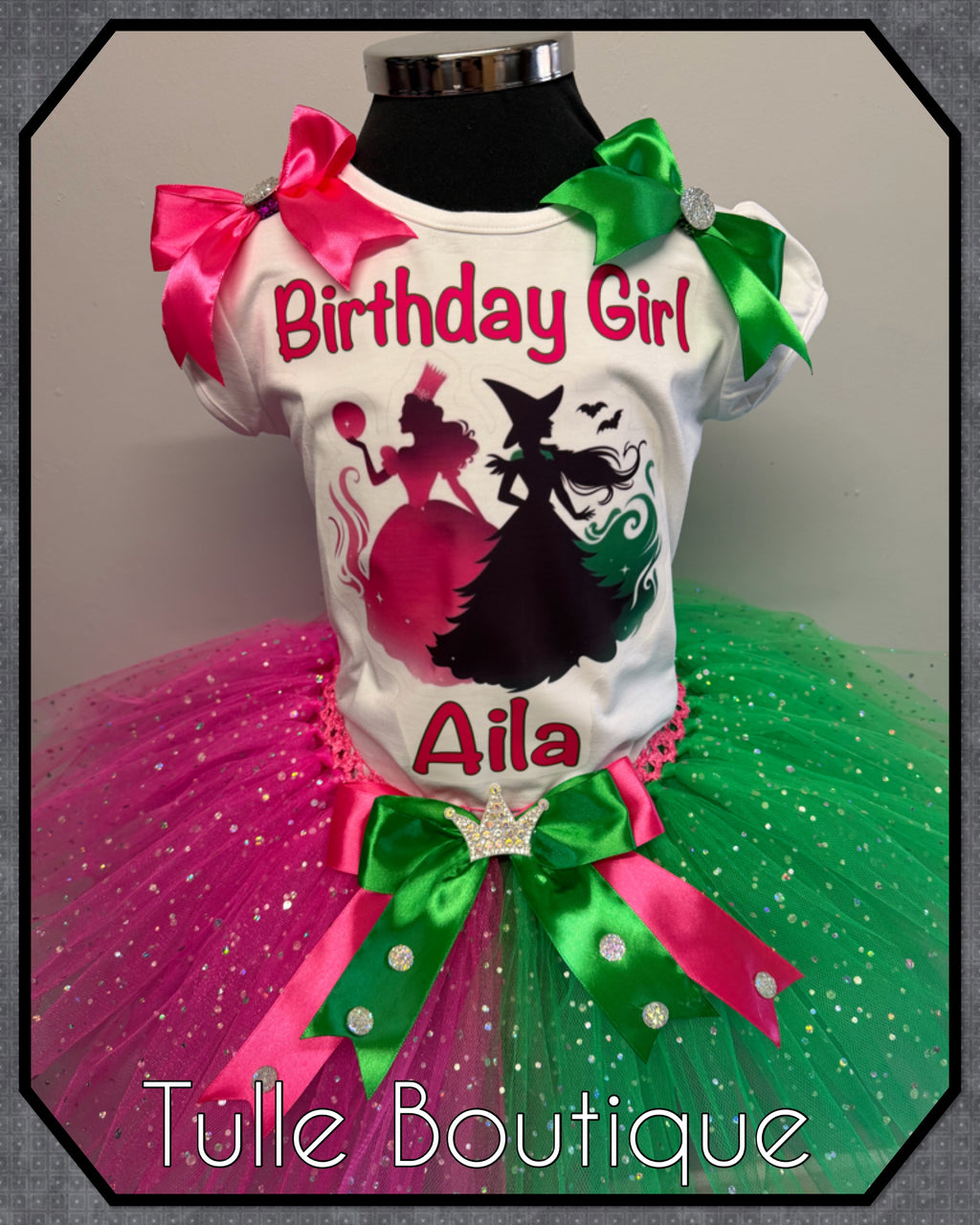 Girls toddlers wicked birthday tshirt and tutu outfit Glinda Elphaba fancy dress costume