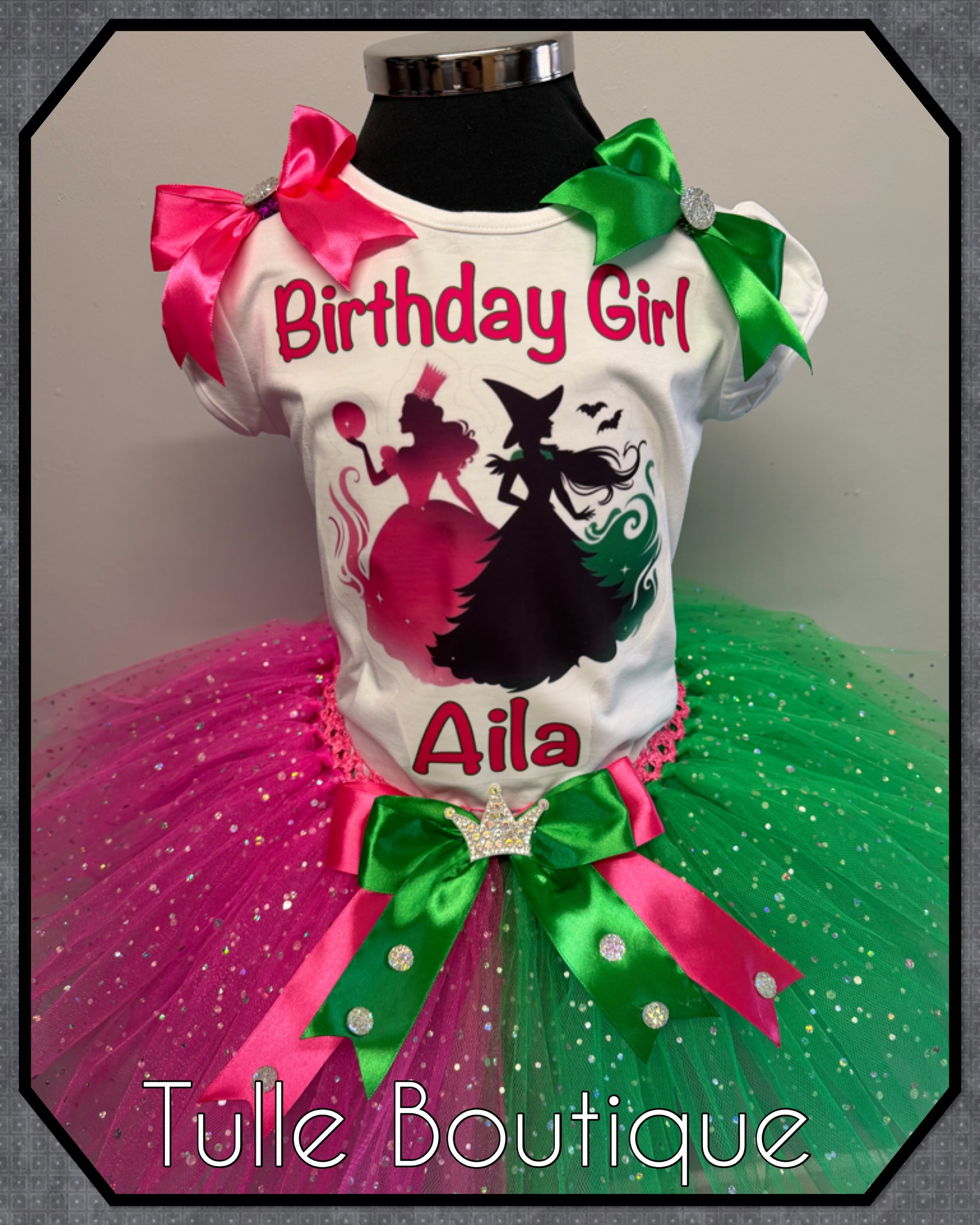 Girls toddlers wicked birthday tshirt and tutu outfit Glinda Elphaba fancy dress costume