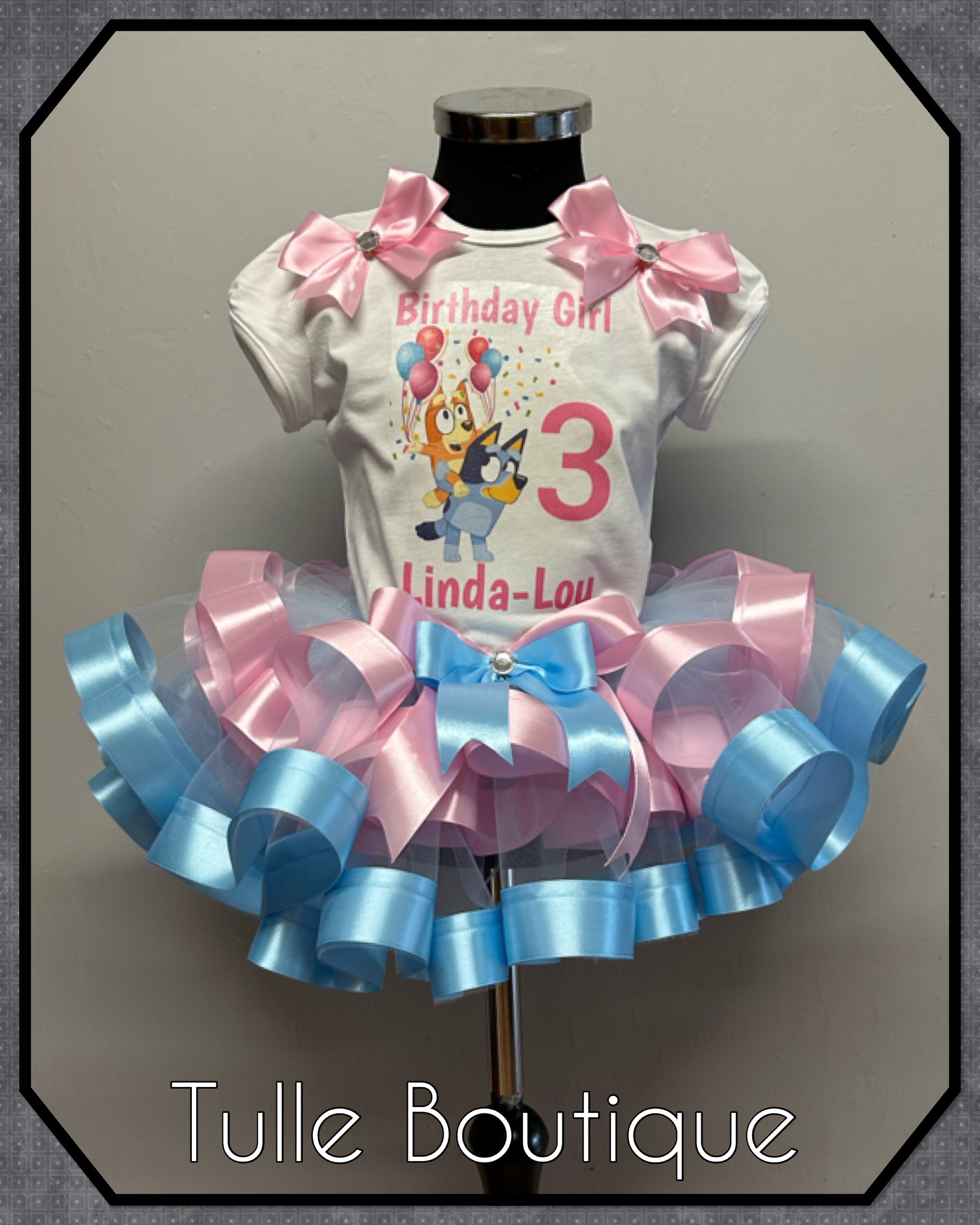 Girls toddlers Pink and Blue Bluey birthday tutu outfit fancy dress costume