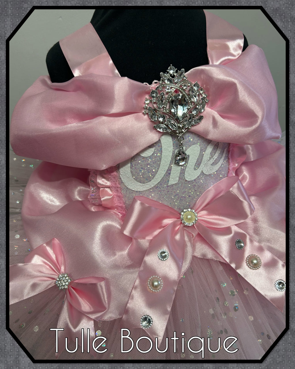 Girls toddlers Princess pink ‘One’ tutu dress, first birthday ballgown,