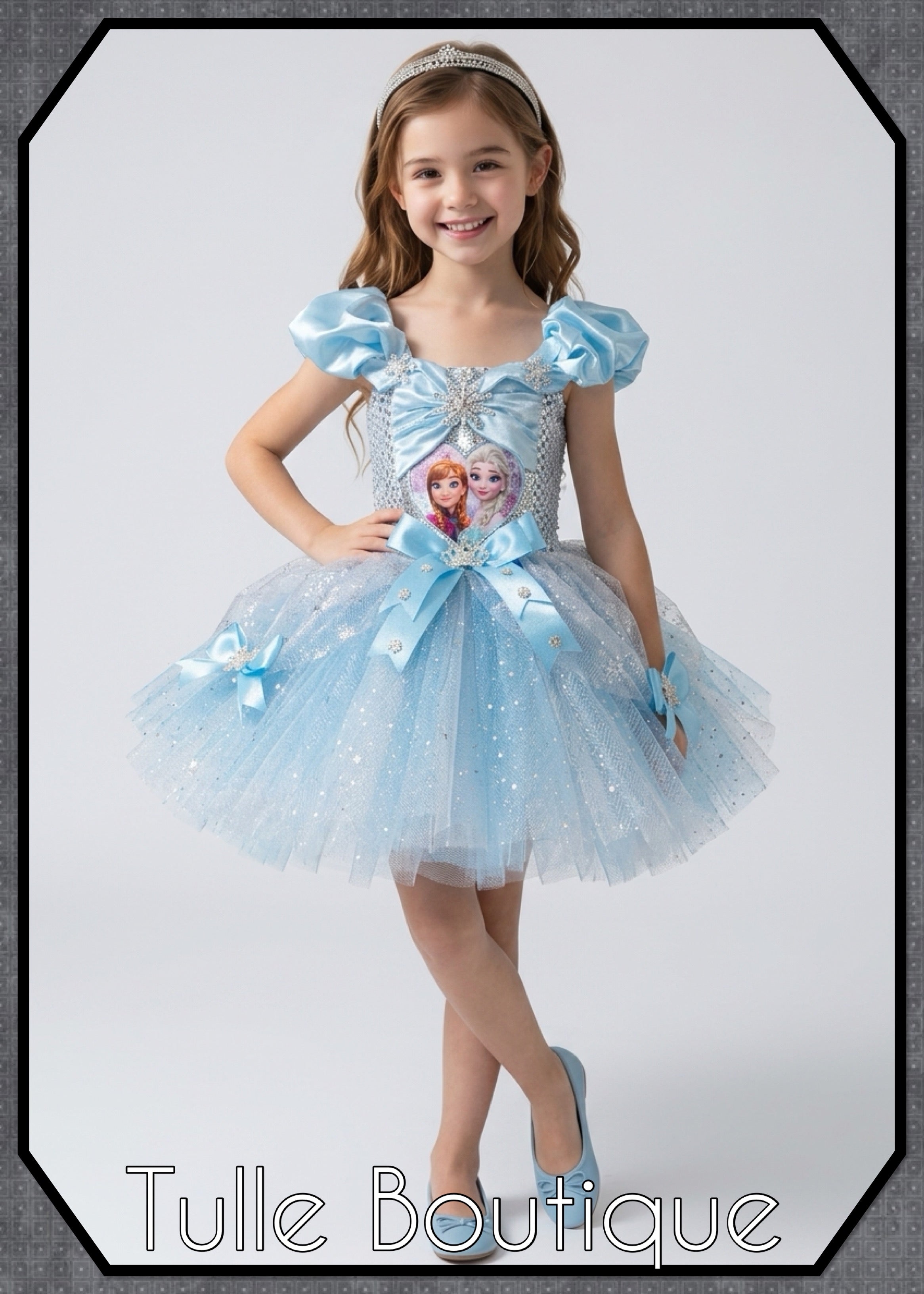 Girls toddlers Princess Elsa sky blue satin tutu dress, frozen ballgown, fancy dress costume