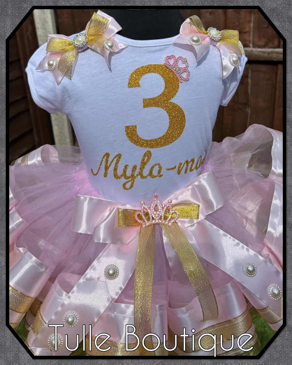 Girls toddlers personalized Glitter birthday ribbon trimmed tutu party outfit fancy dress costume