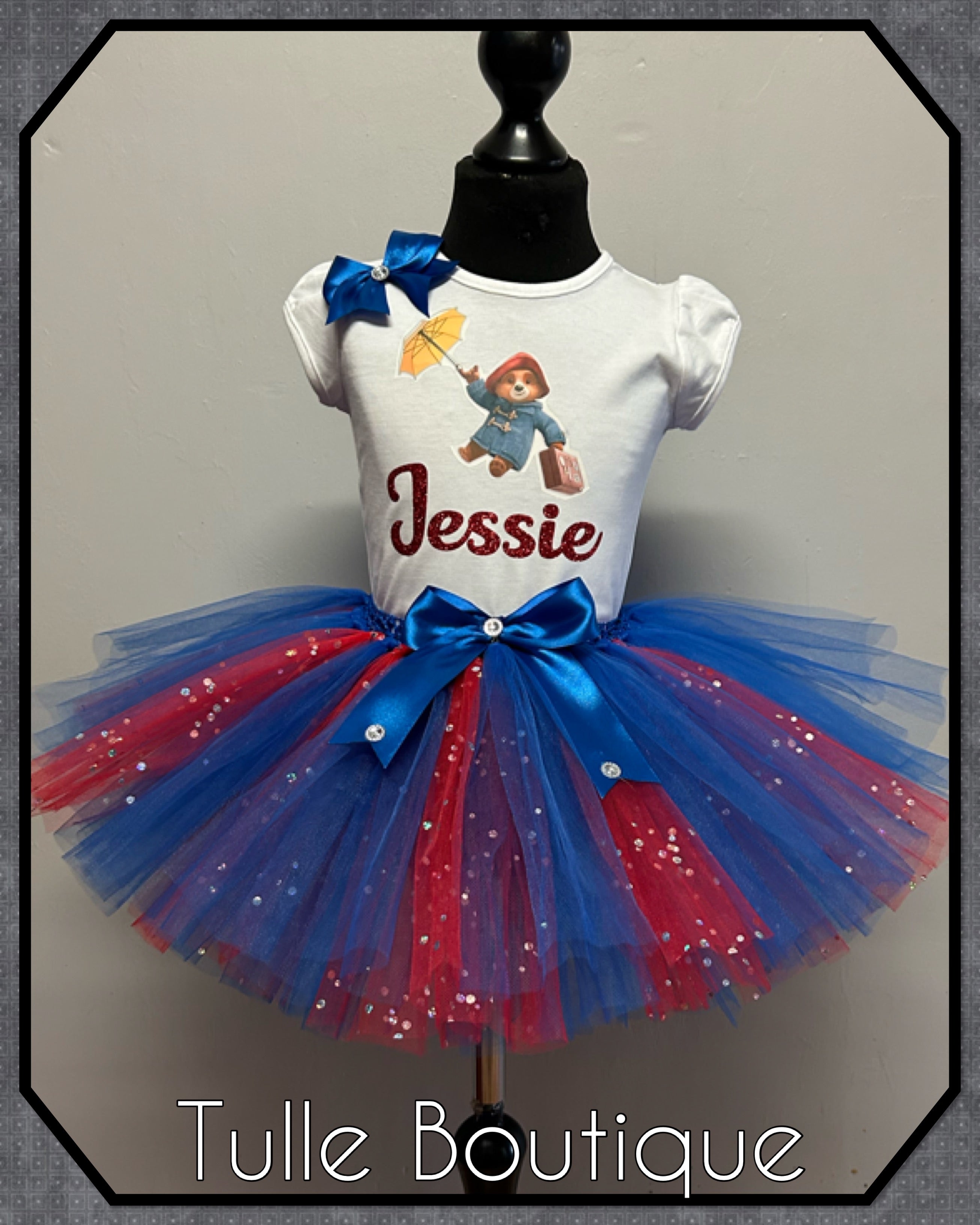 Girls toddlers Paddington bear birthday tutu outfit fancy dress costume