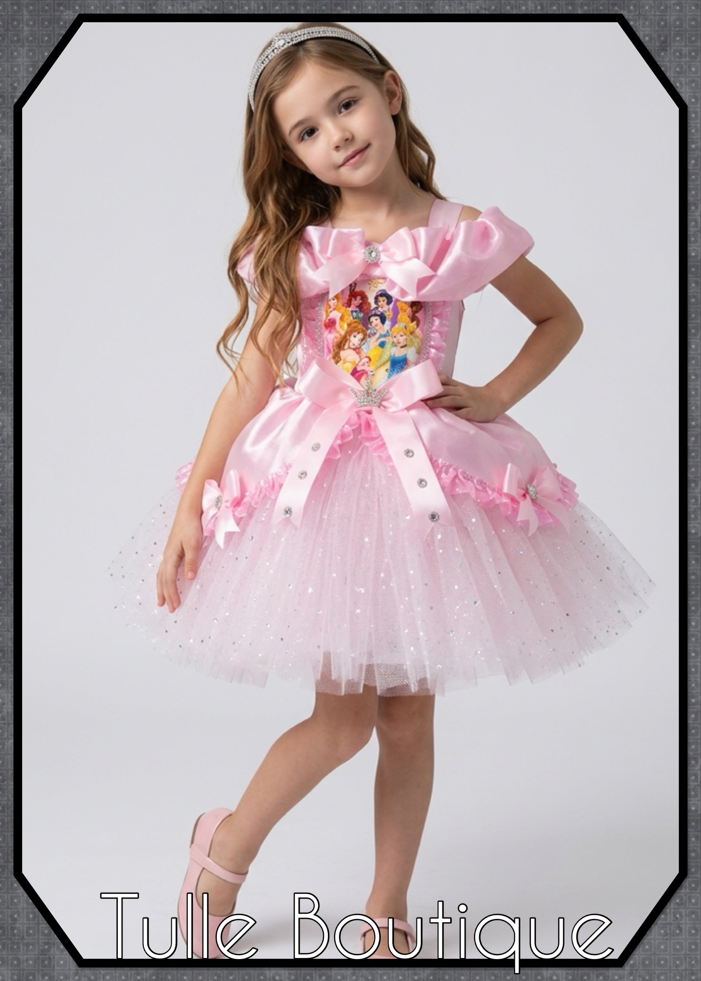 Girls toddlers pink Bow Disney Princess tutu dress, ballgown, fancy dress costume