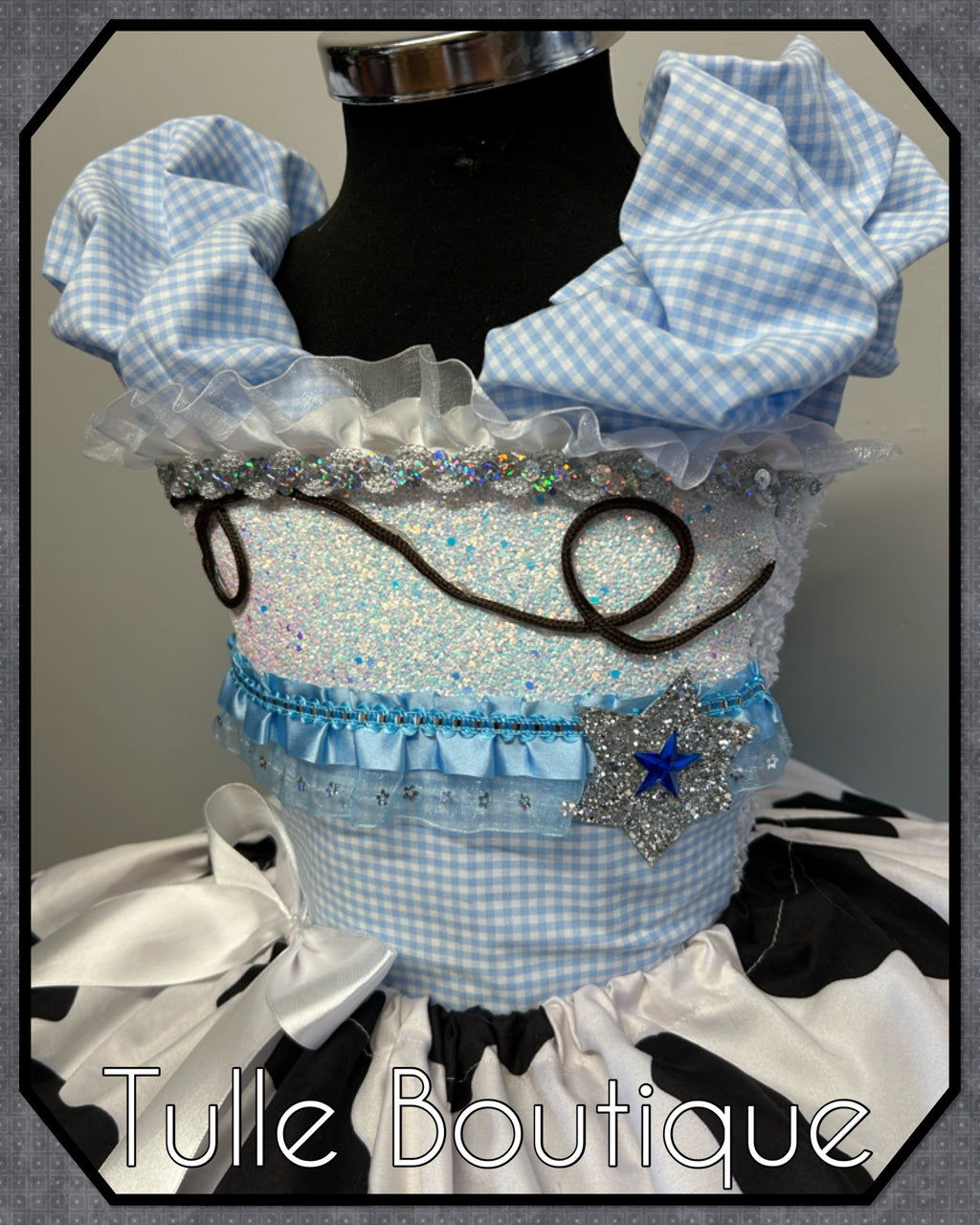 Girls toddlers baby blue and white cowgirl tutu dress, ballgown, fancy dress costume