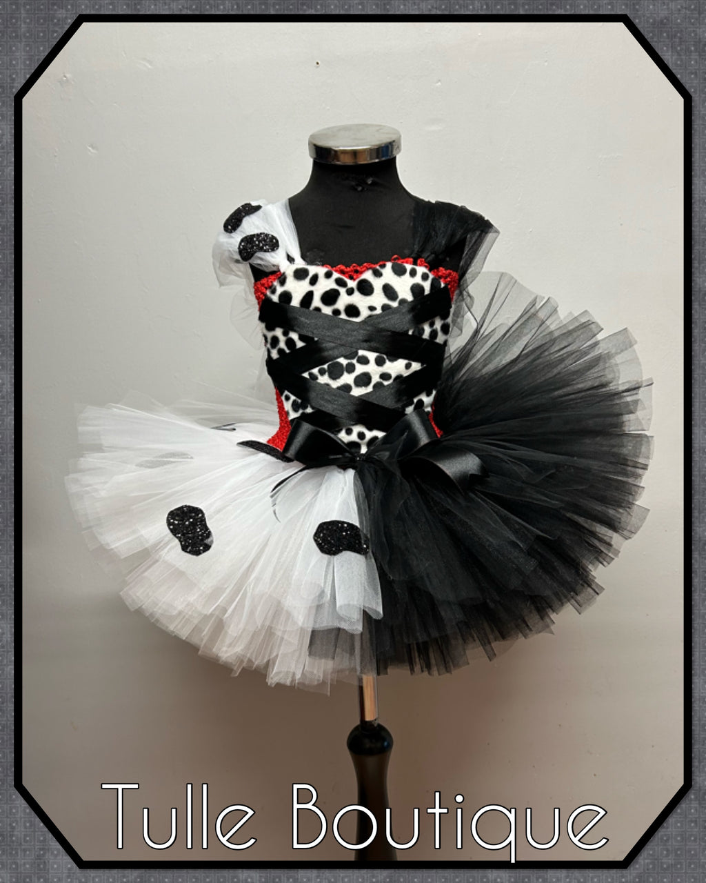 Girls toddlers Cruella de Ville tutu dress, ballgown, 101 Dalmatians fancy dress costume