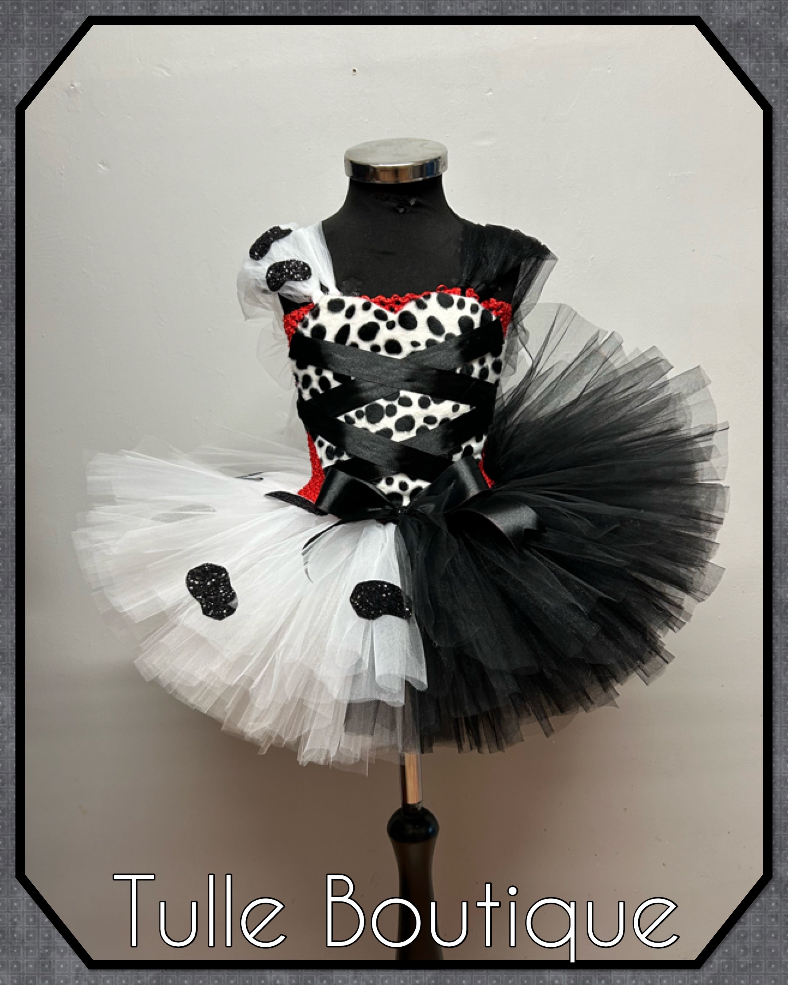 Girls toddlers Cruella de Ville tutu dress, ballgown, 101 Dalmatians fancy dress costume