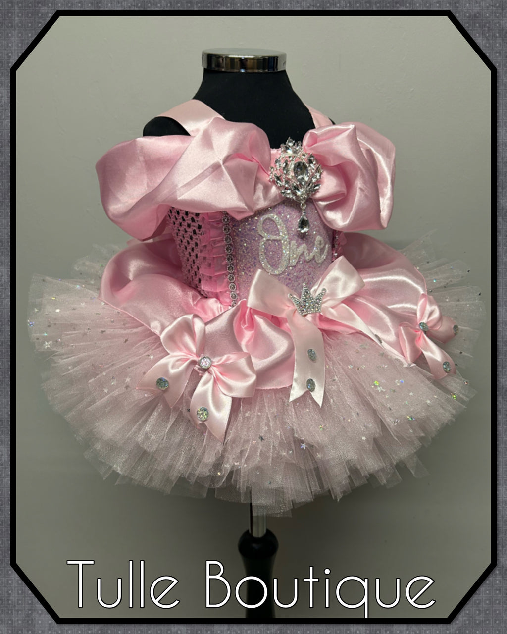 Girls toddlers Princess pink ‘One’ tutu dress, first birthday ballgown,