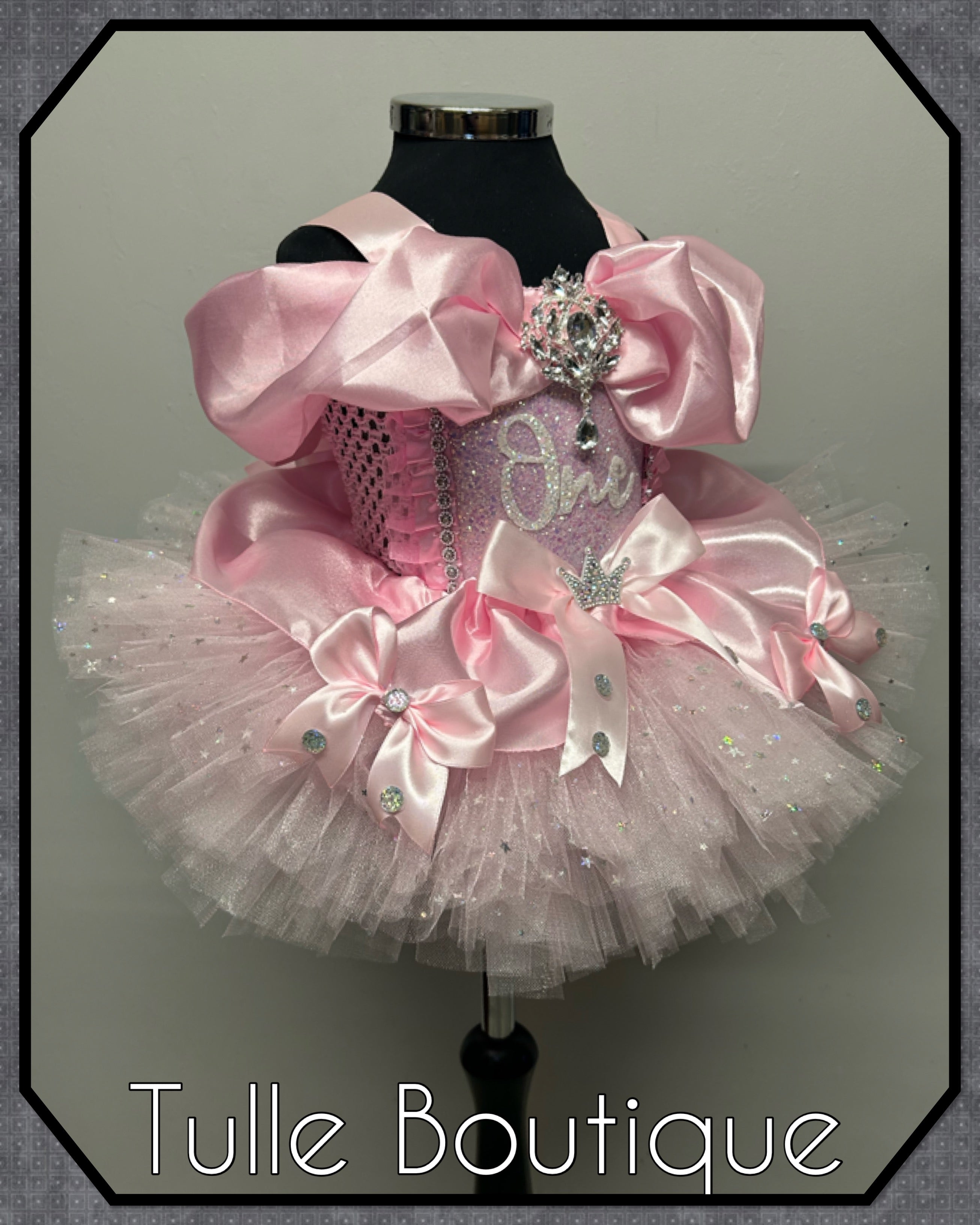 Girls toddlers Princess pink ‘One’ tutu dress, first birthday ballgown,