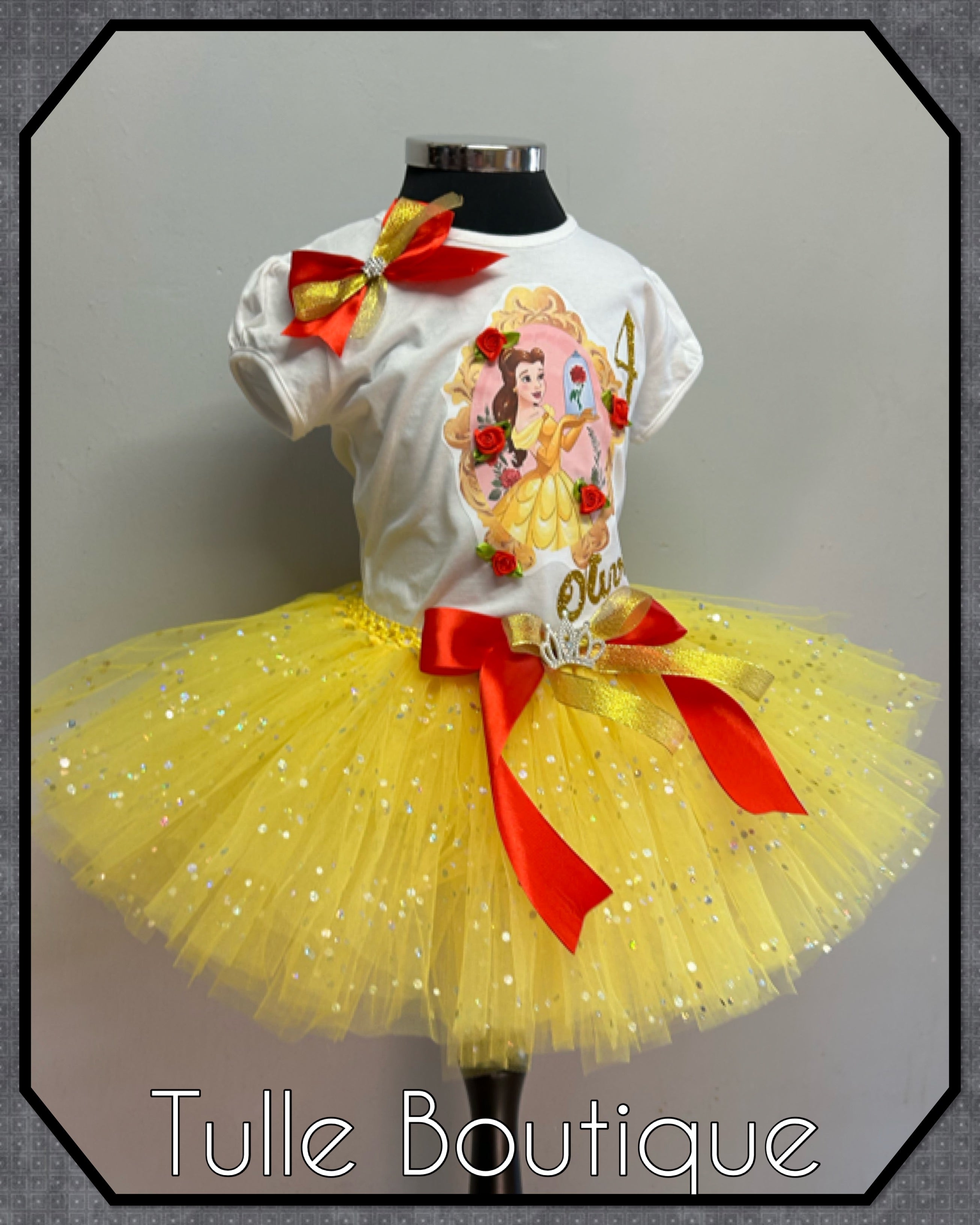 Girls toddlers Princess Belle birthday tutu outfit Beauty and the Beast fancy dress costume