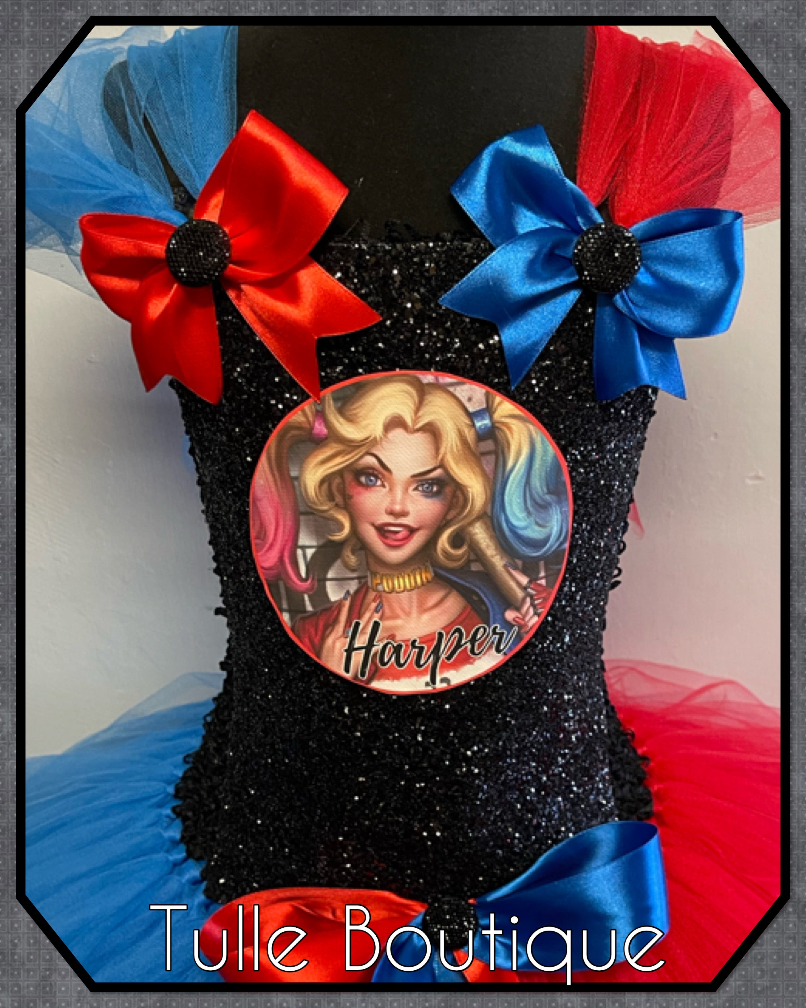 Girls toddlers Superhero Harley Quinn  tutu dress, ballgown, fancy dress costume