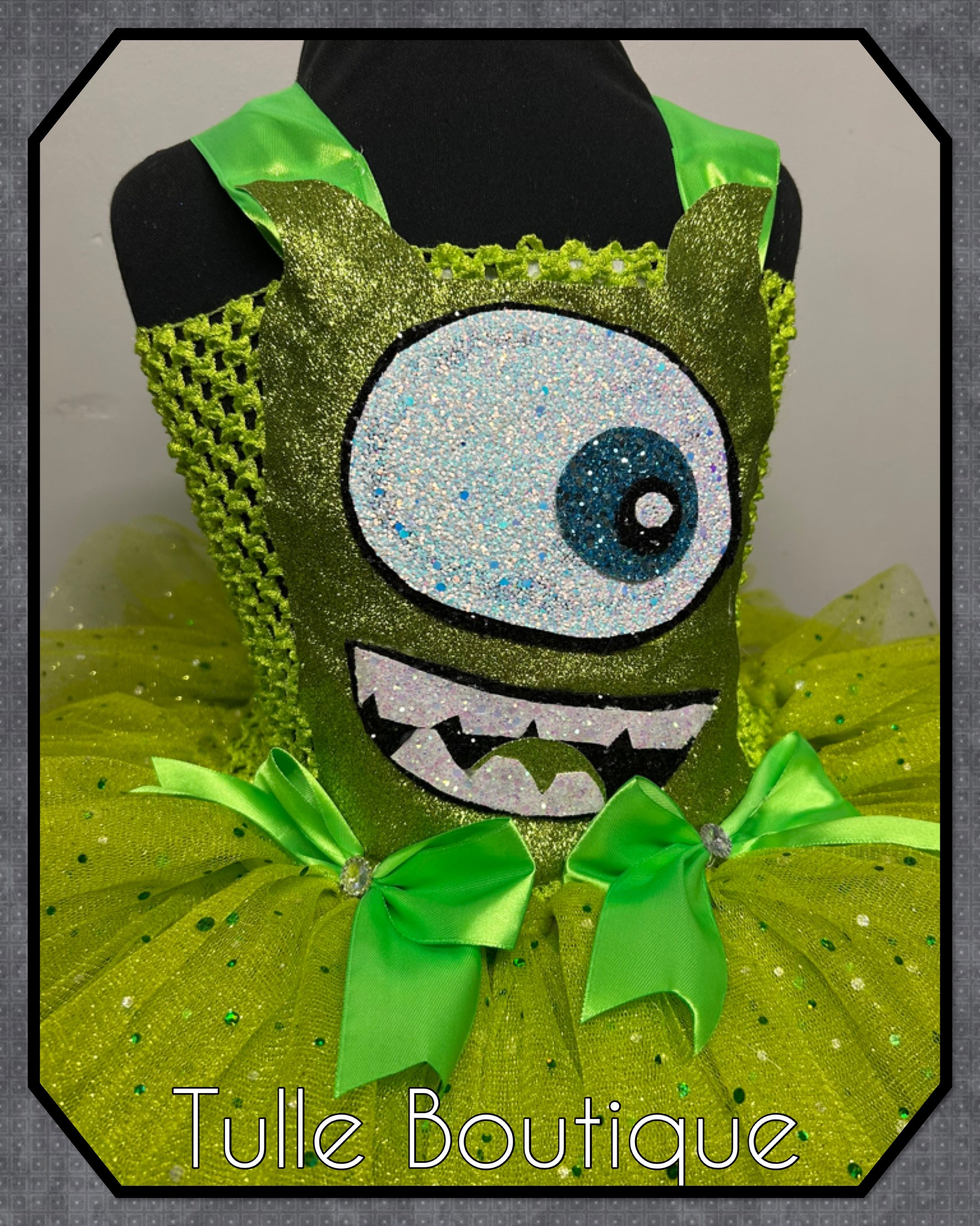 Girls toddlers Monsters Inc Mike Wazowski dress, ballgown, book day fancy dress costume