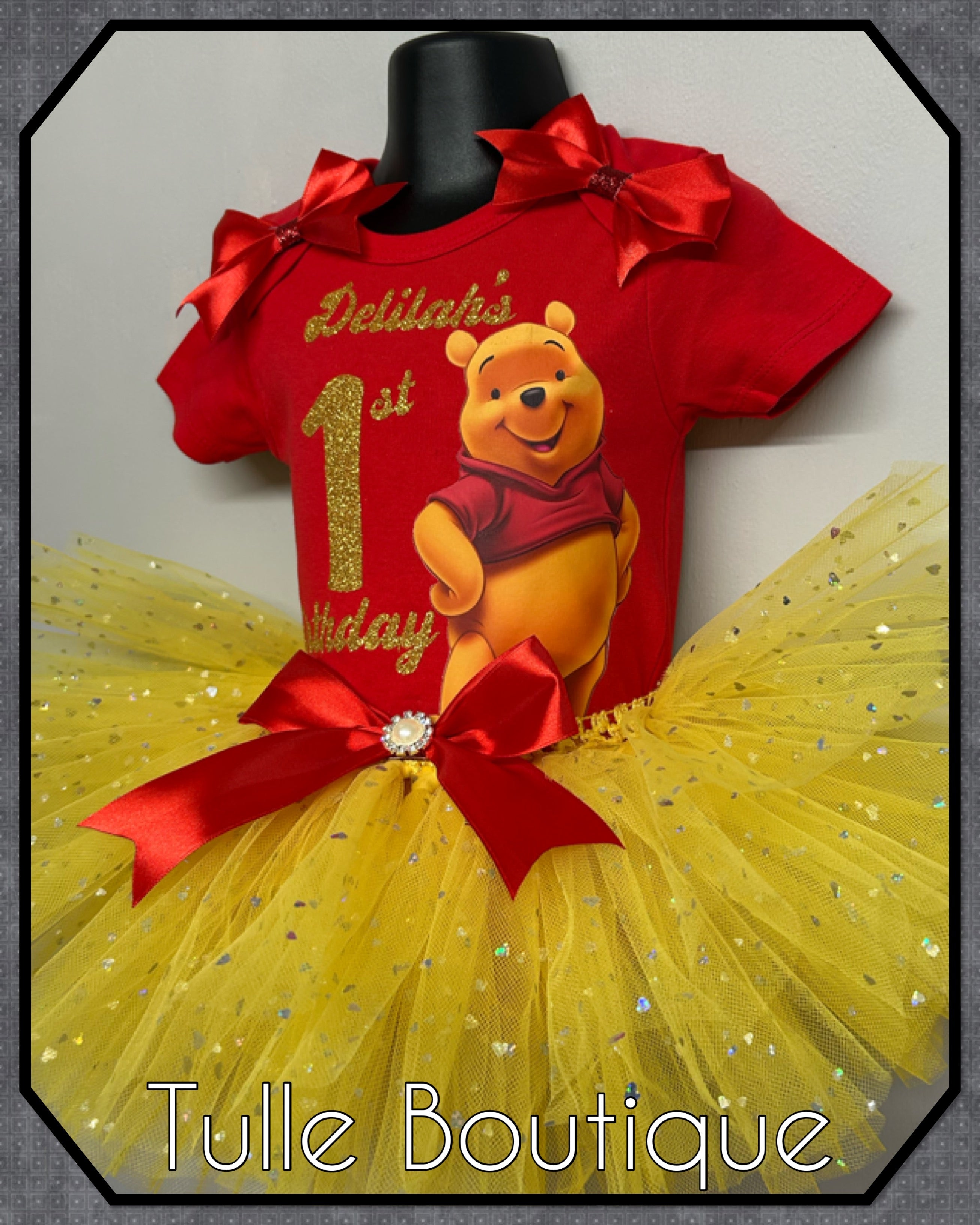 Girls toddlers Winnie the Pooh birthday tutu outfit fancy dress costume